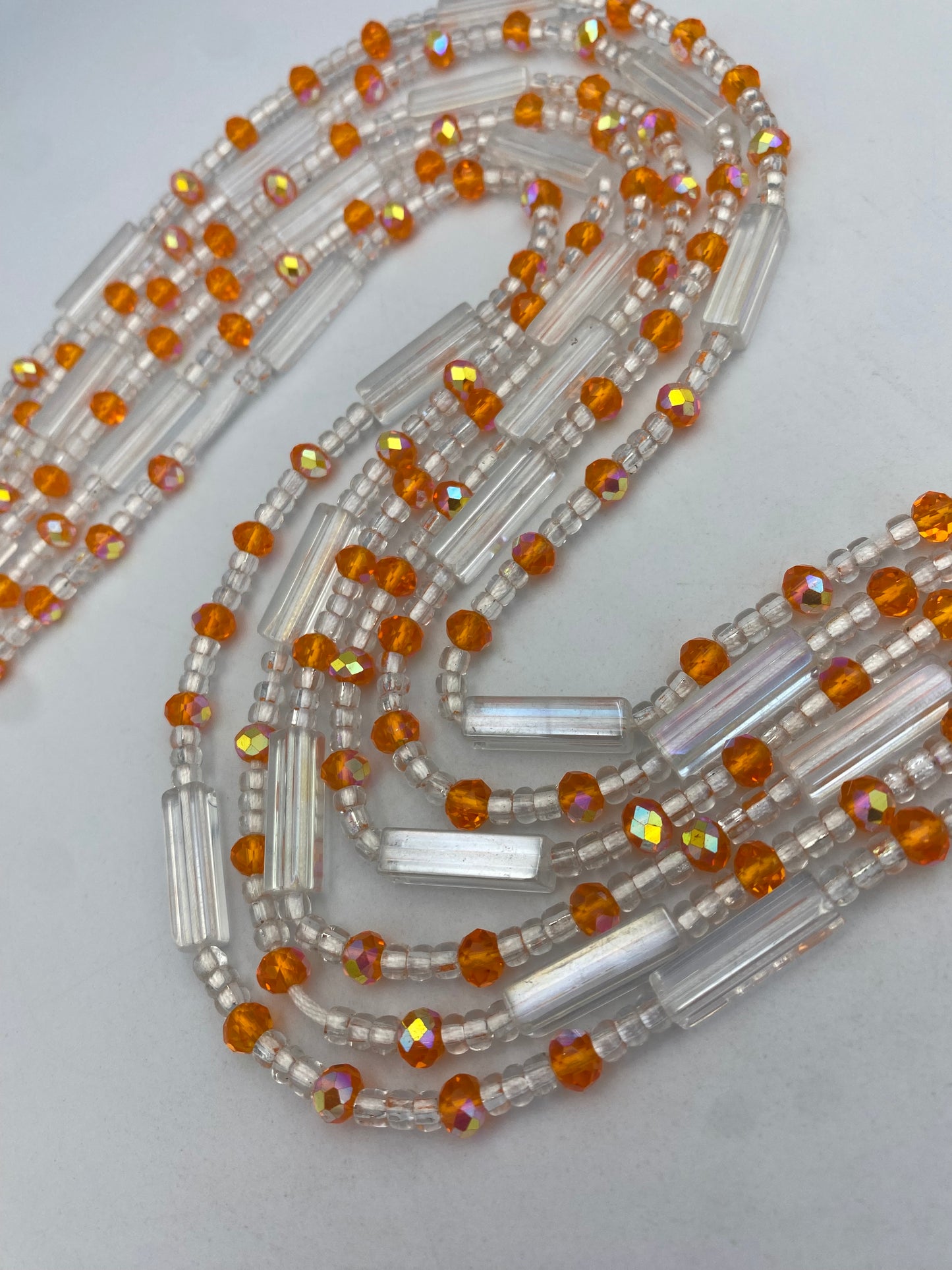 Crystal WaistBead | Silver and orange Crystal Waist Bead | Body Jewelry| Tie On | 45” -50”