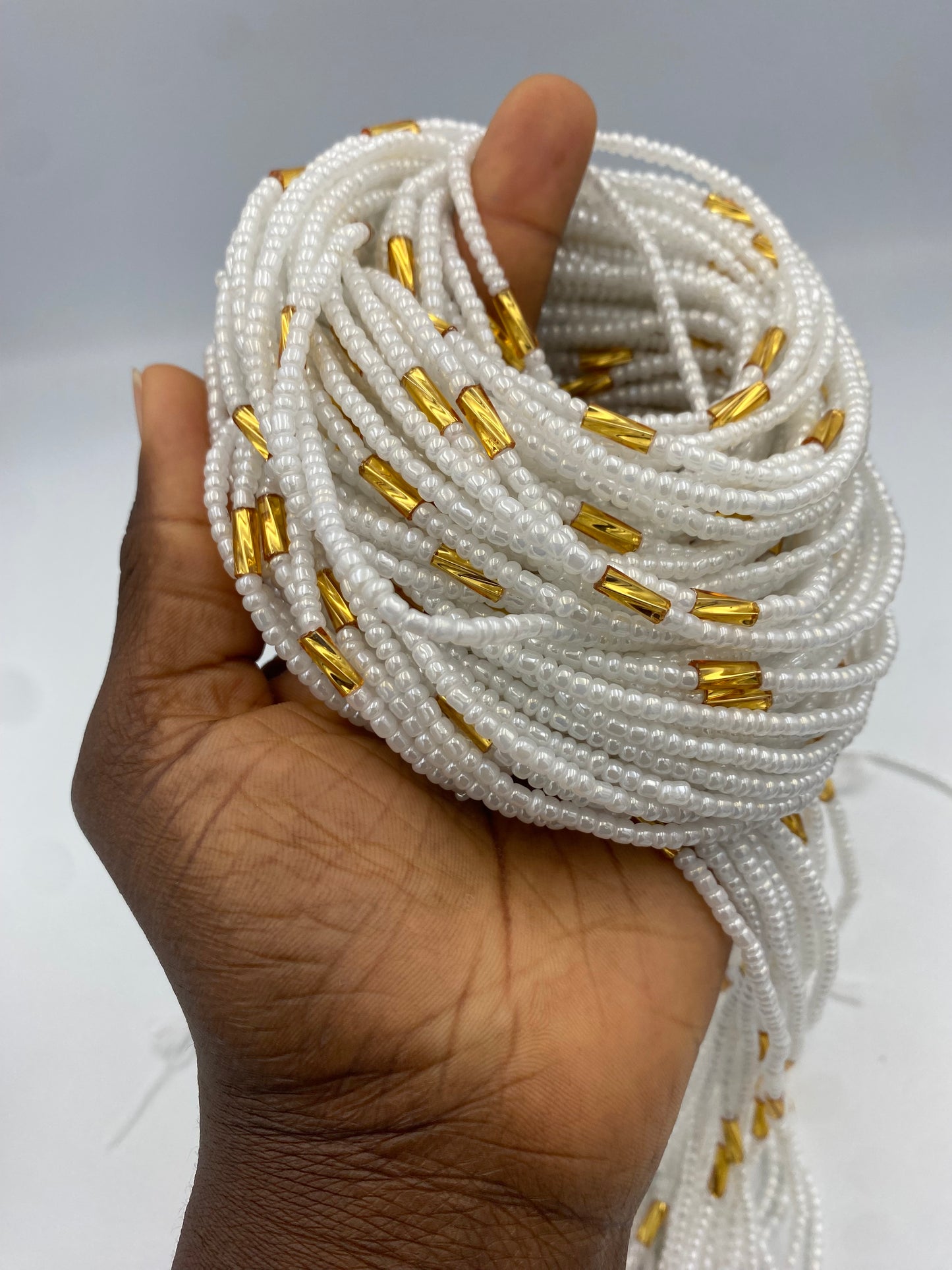 Luxury White & Gold Waist Beads | African Body Jewelry | Price per Waist Bead (45”-50”) – Tie-On