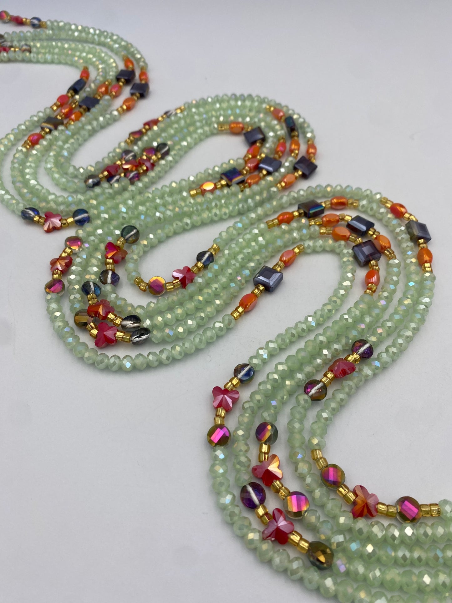 Glory ~ Pale Mint Crystal Waist Bead | Waist Beads – Luxury Tie-On Beaded Jewelry | Green | Body Adornment & Weight Tracking | Price Per Item | 45–Inches