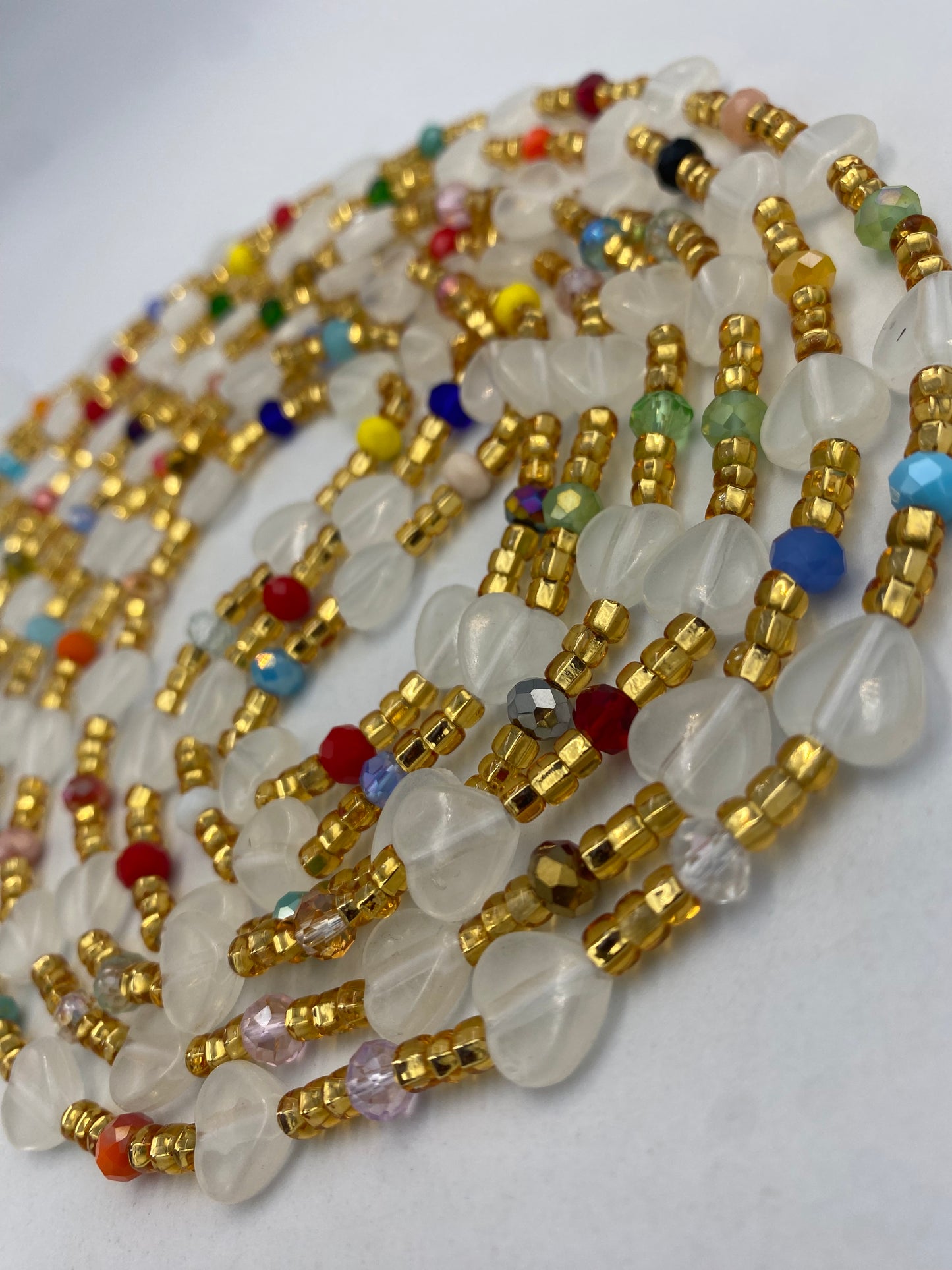 Subtle Glow in the dark Waist Beads- Heart  | Love  | African Waistbeads-Tie On 45"- 50"- Price Per Waist Bead