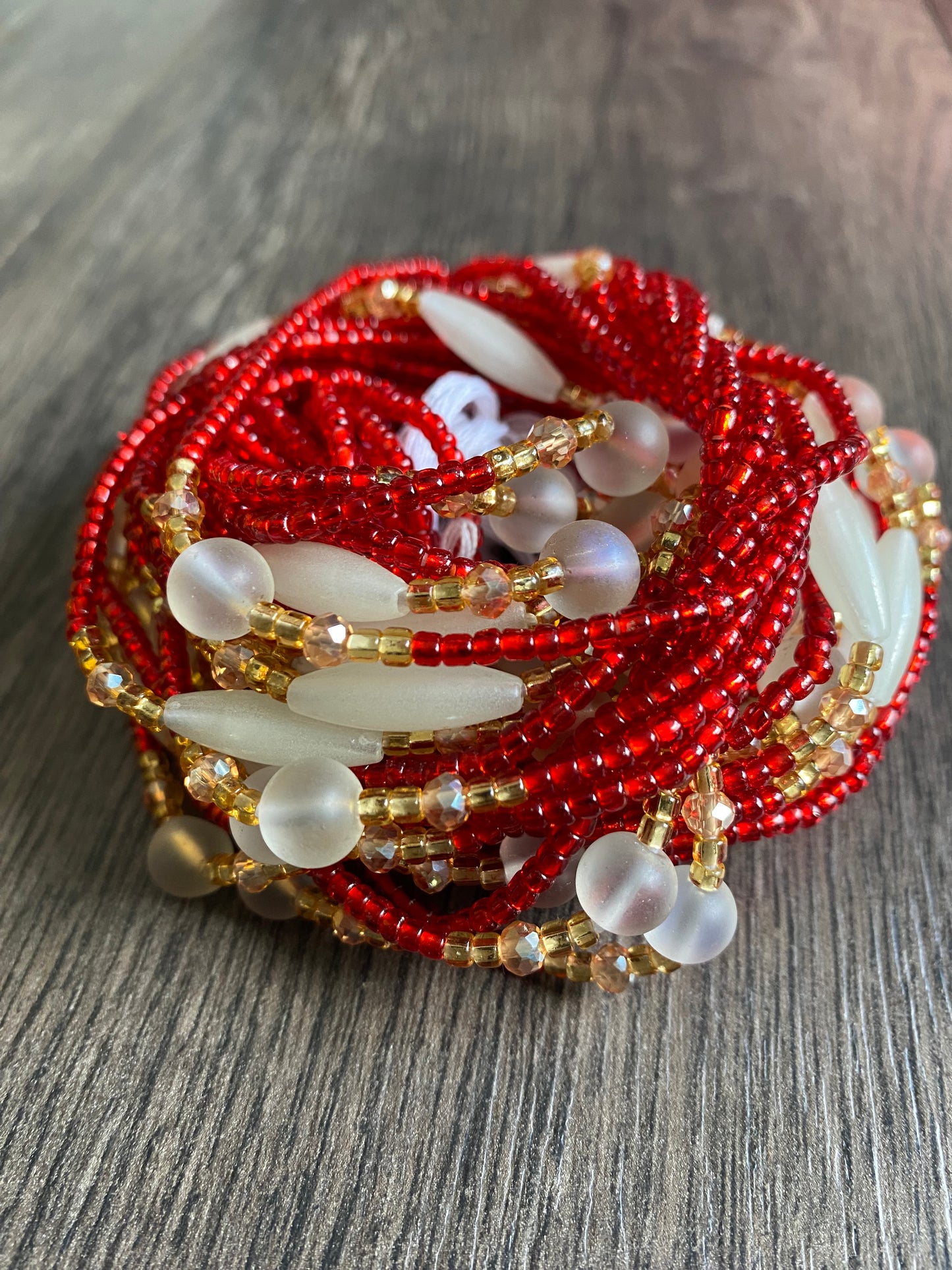 Red Waistbead- With Soft Glow in the Dark beads