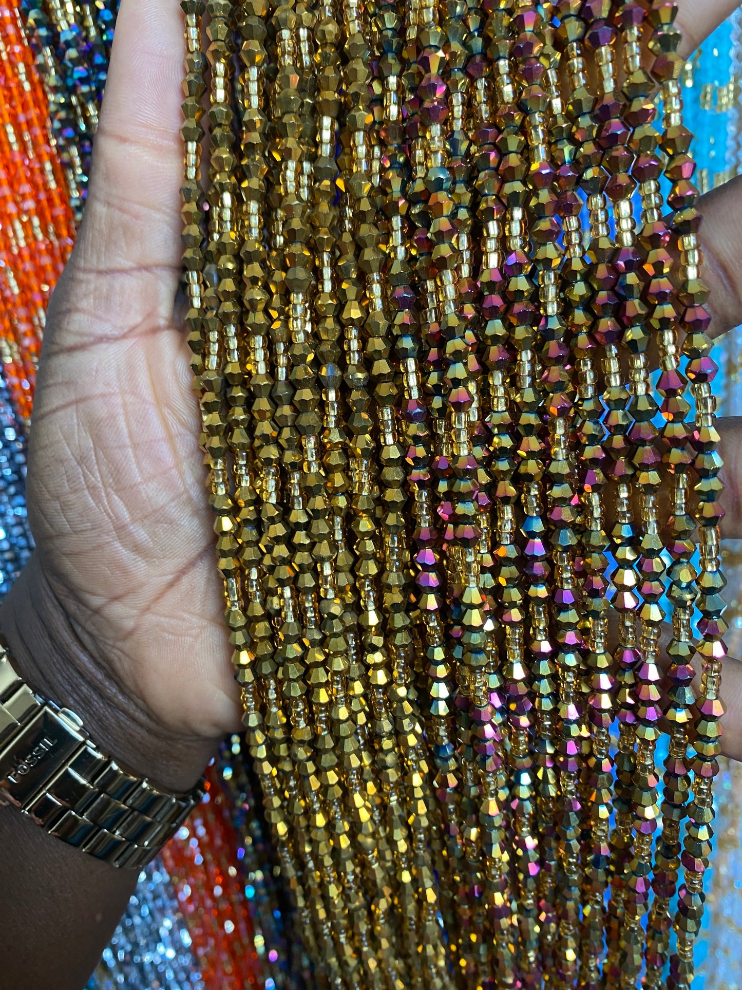 Wholesale Crystal Waist Beads, Bicones, Mini crystal Waistbeads- Tie On 40”-50”