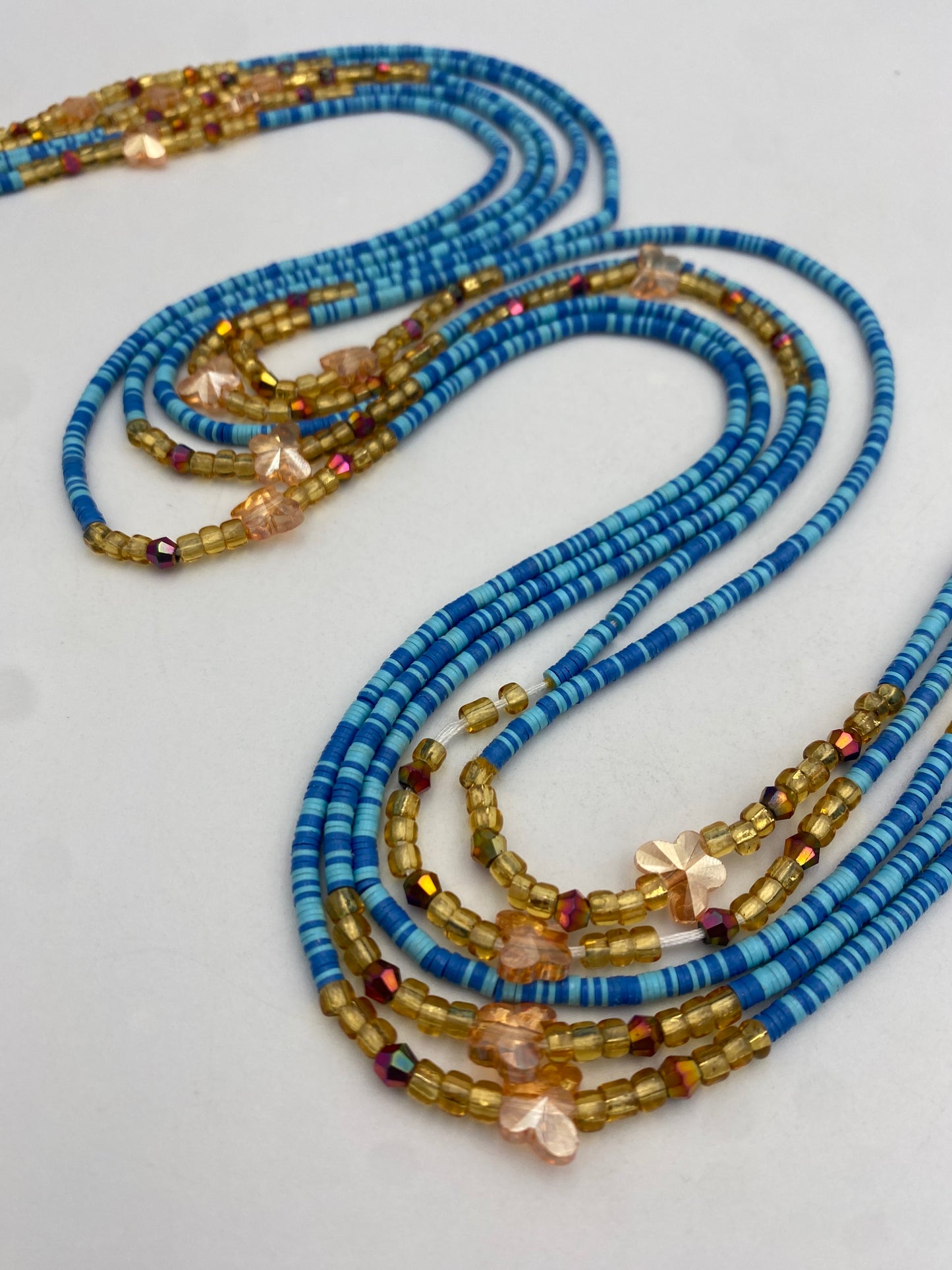 Blue Vinyl Flat Disc Waist Bead | Clay Beads African Waist Beads | Adjustable Tie-On 45”–50”