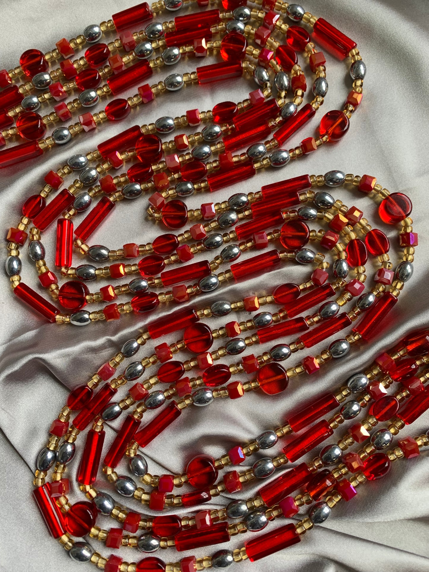 Esme ~ Red Crystal Waist Beads 45-50”