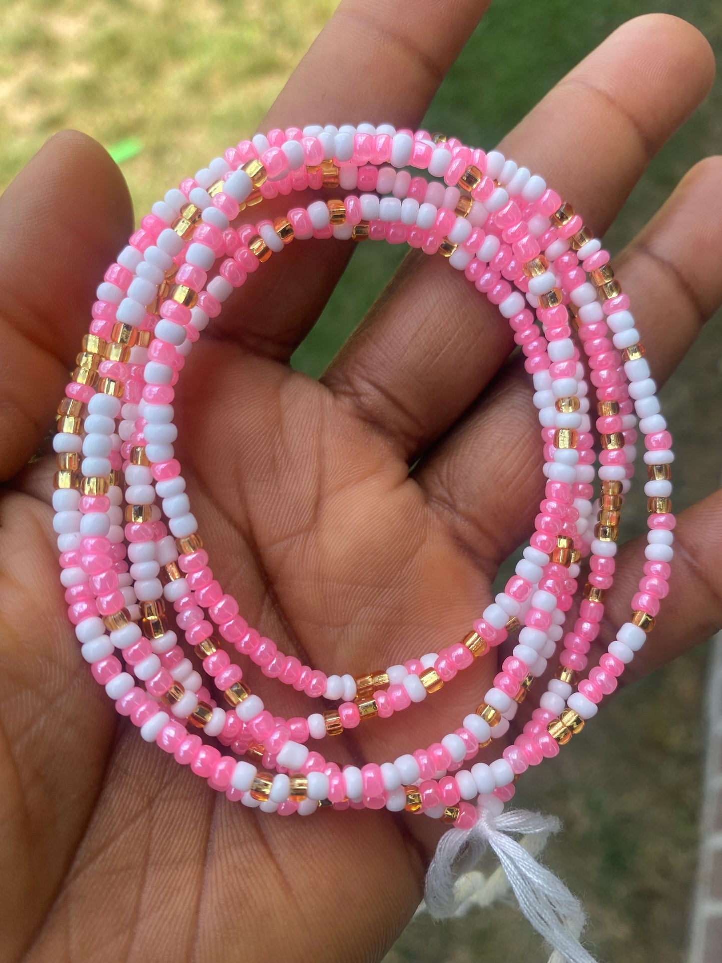 Pink White and Gold  Waist Bead- Price Per Waist Bead- Add to cart- Tie On 45”-50”