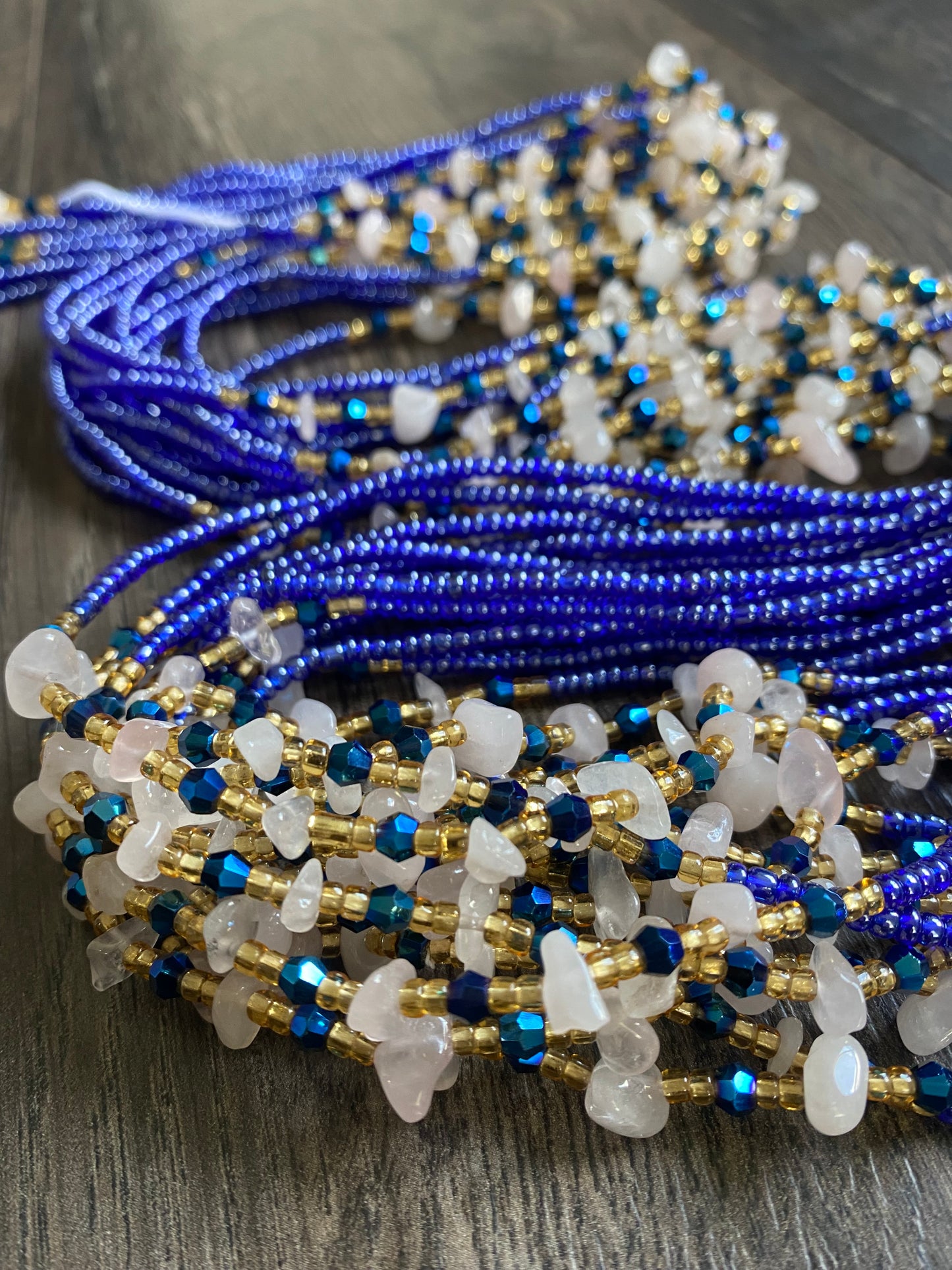 Rose Quartz waistbead- Blue Waistbeads with natural gemstones