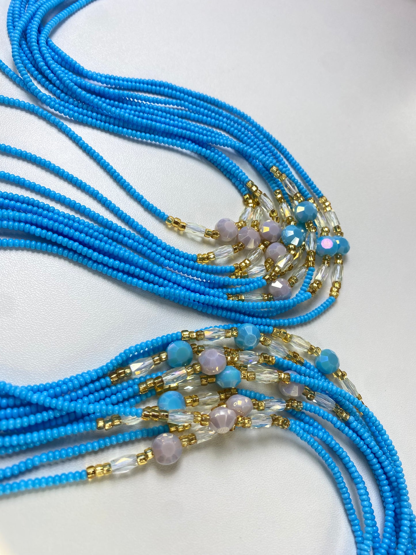 Blue Waist Beads – Tie-On African Waist Bead Strand for Women, 45-50 Inches Adjustable, Body Jewelry for Adornment, Promoting Body Positivty & Weight Managemen
