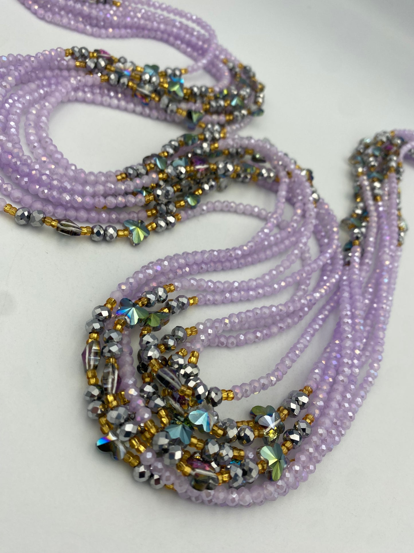 Lavender Royalty Crystal Waist Bead- Price per WaistBead- Tie On 45”-50