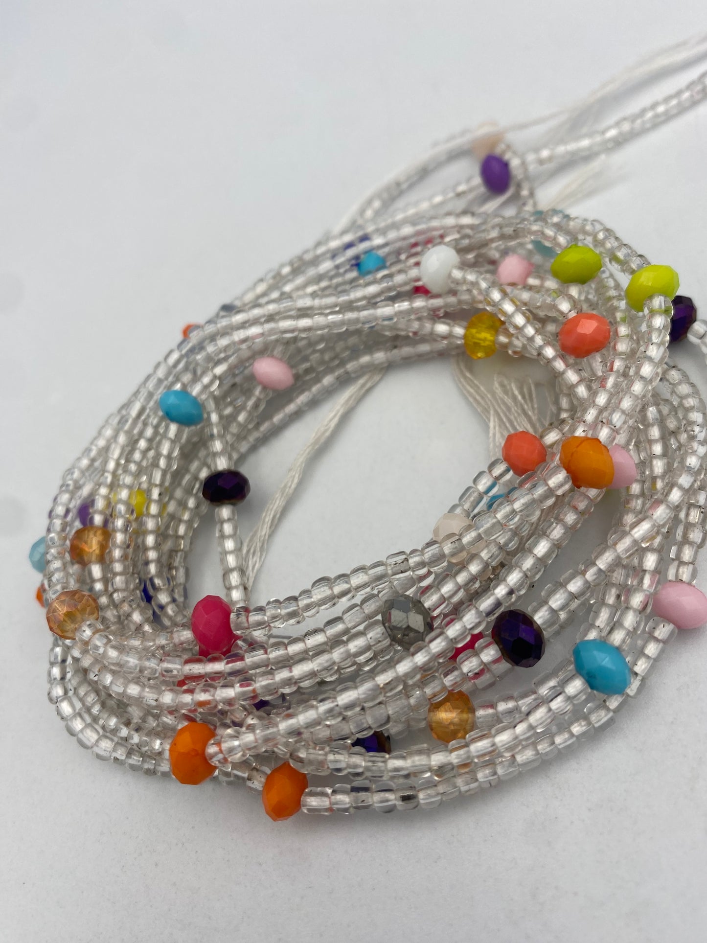 Silver Waist Bead | Rainbow Mix | Tie On 45–50 Inches | Handmade Waist Beads for Women | Price is per WaistBead