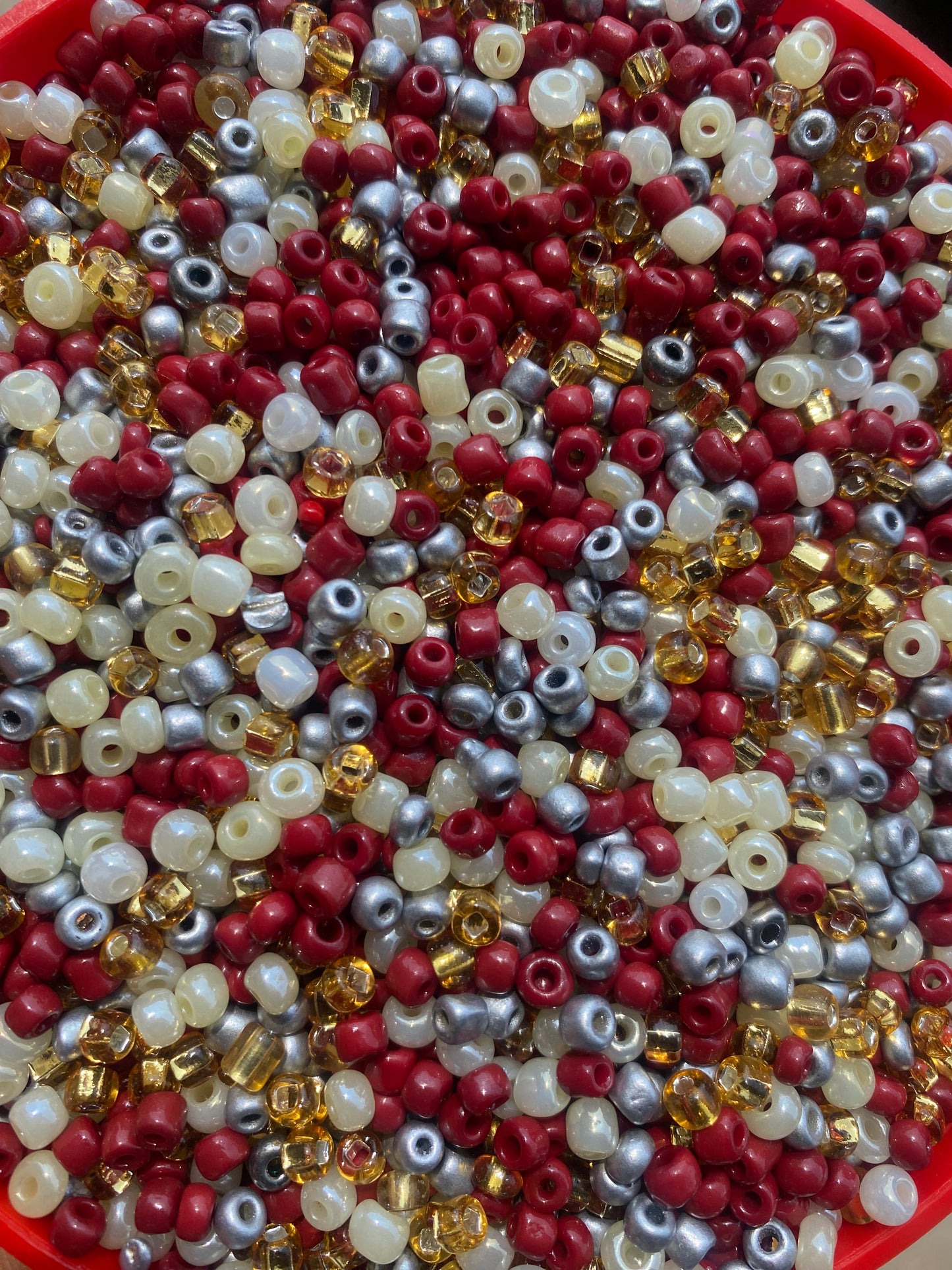 Mix Seed Beads- Multicolored- 4mm- 6/0 Glass Seed Beads For Jewelry Making,  Burgundy Pearly Cream, Gold and Metalic Silver Mix- DIY Waist beads, Bracelet Necklace Earrings