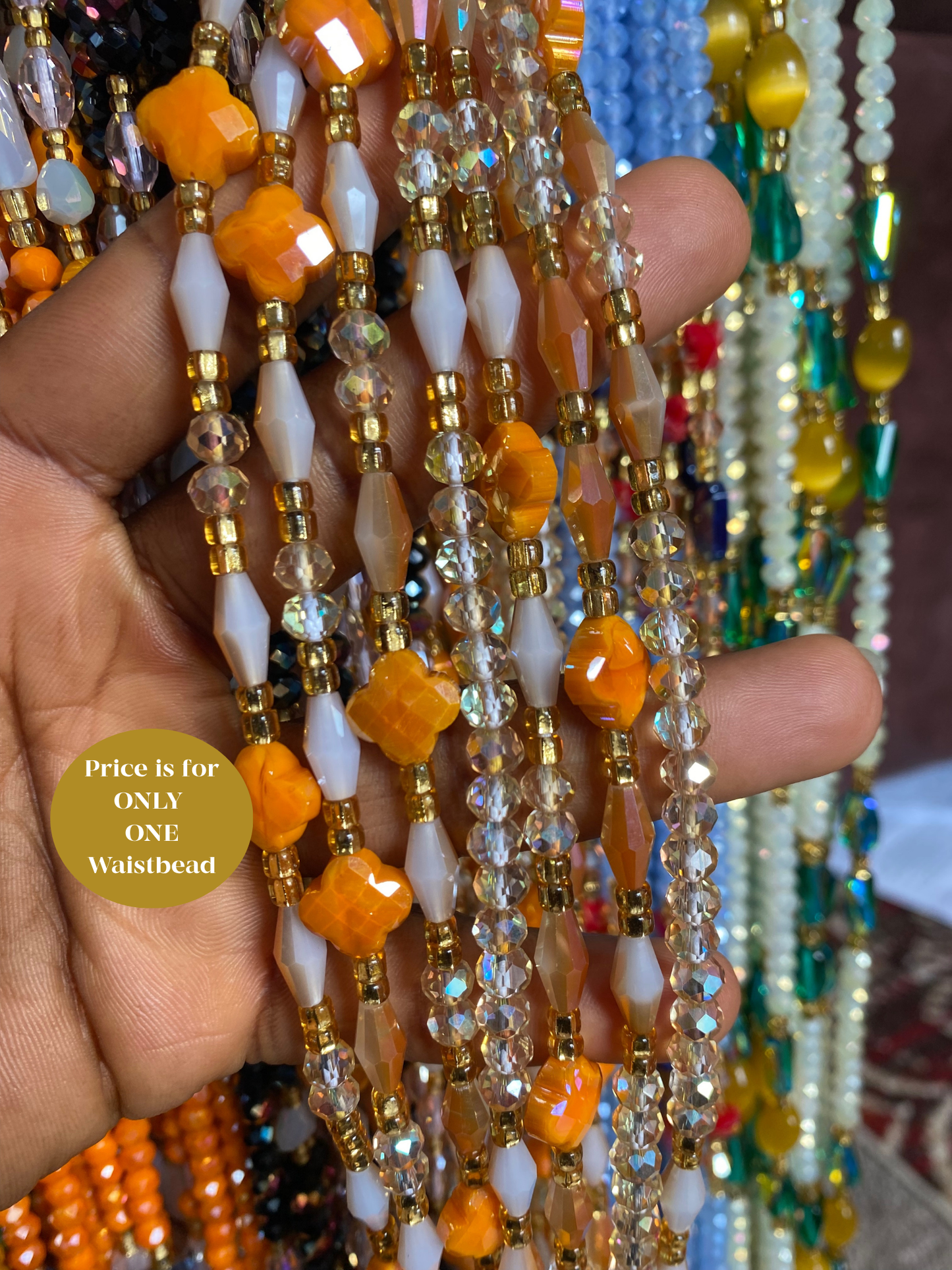 Sunset Nectar~ Crystal Waist Bead- Price Per Waistbead- Add to Cart- Tie On- 45”