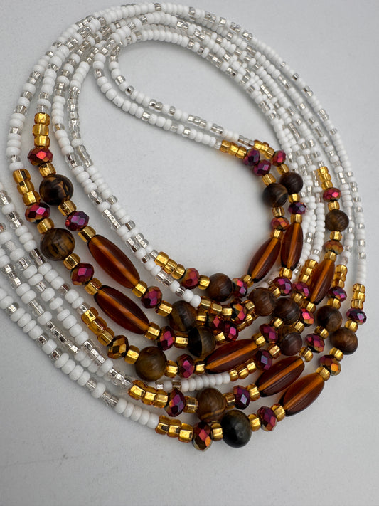 White aWaistBeads- Tiger eye -WaistBeads- Price per WaistBead -Tie On- 45”- 50”
