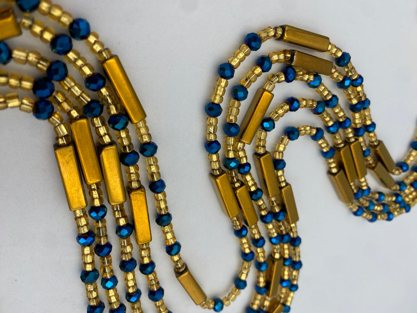 Gold & Blue crystal| Multicolored | WaistBead | Crystal Waist Bead | Tie On | 45” -50”
