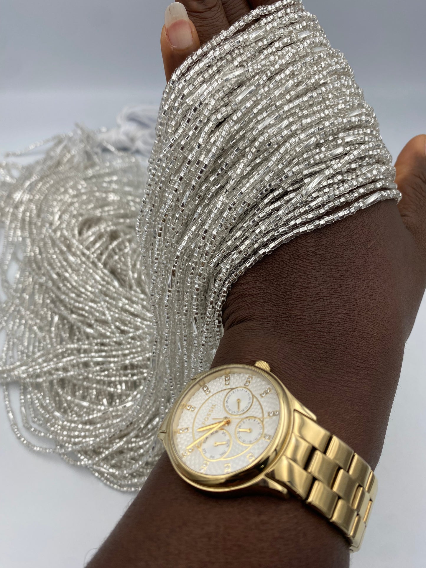 Silver & Silver  Waist Beads | African Body Jewelry | Price per Waist Bead (45”-50”) – Tie-On