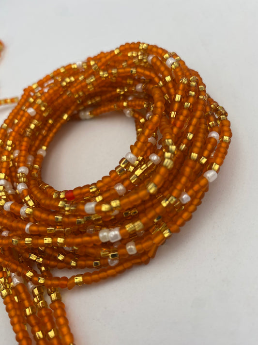 Orange and Gold waistbead- Body Jewelry - African WaistBead- Price per WaistBead | Tie On 45”- 50”