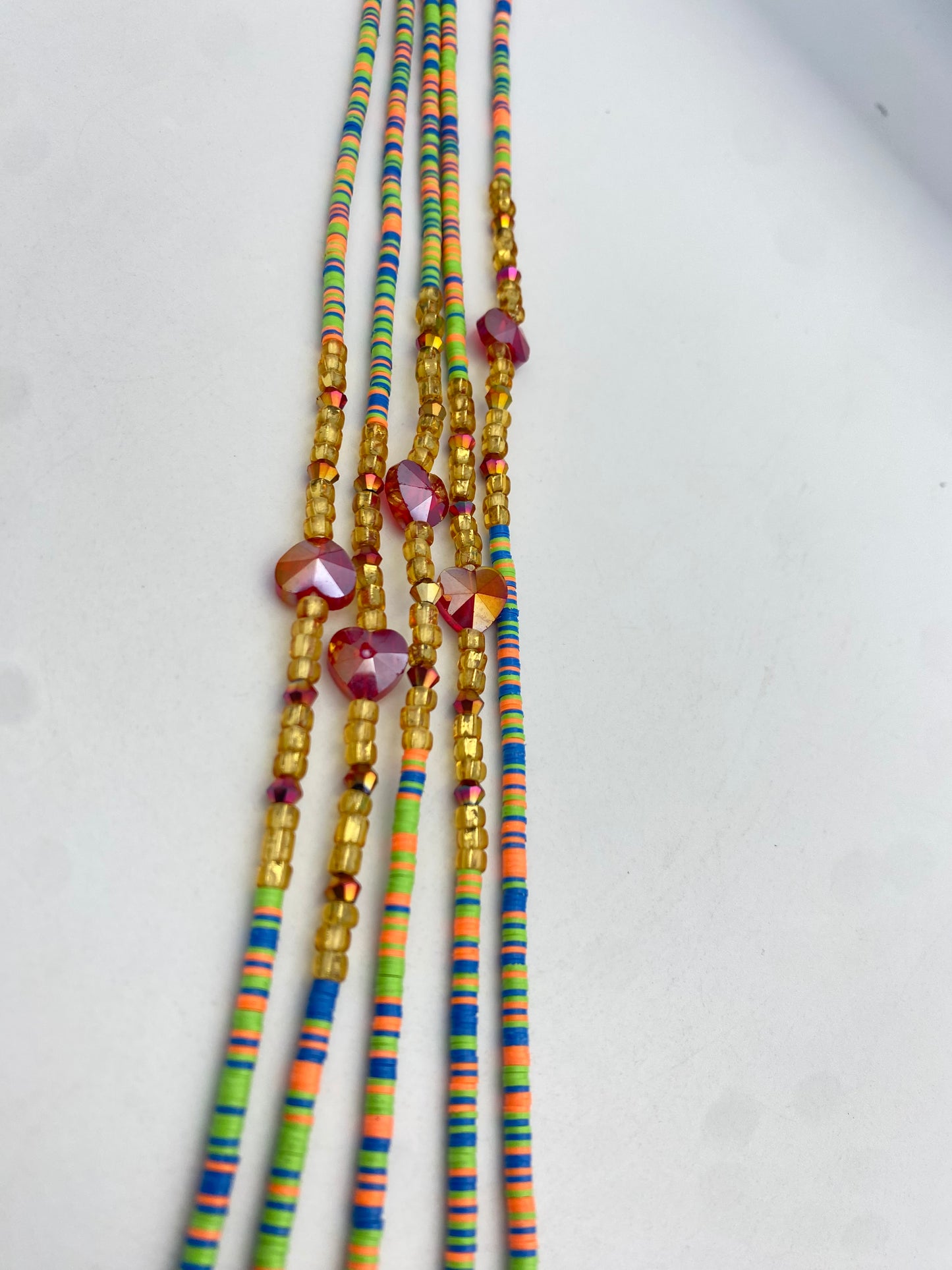 Multicolored | Green Vinyl Flat Disc Waist Bead | Clay Beads African Waist Beads | Adjustable Tie-On 45”–50”