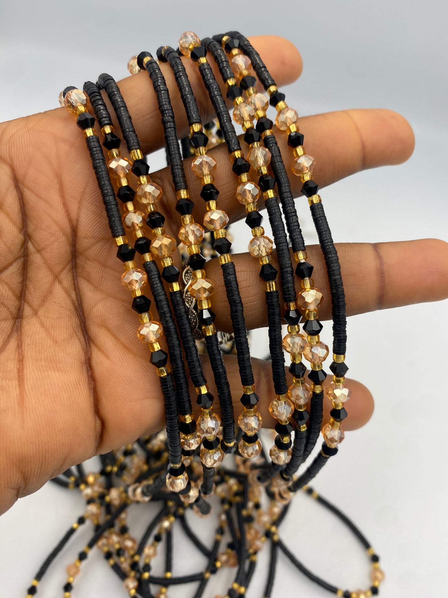 Vinyl Flat Disc Waist Bead | Clay Beads African Waist Beads | Adjustable Tie-On 45”–50”