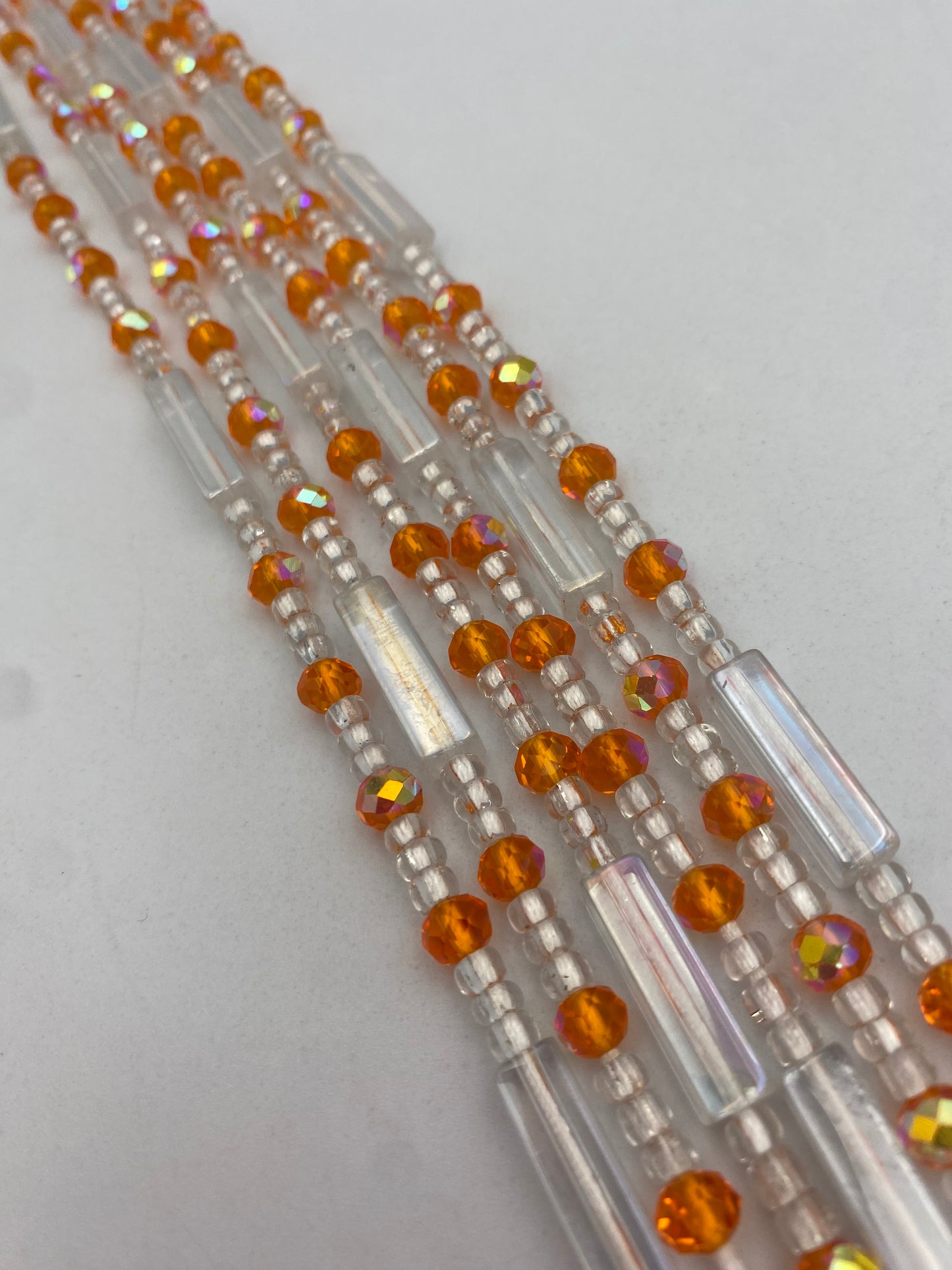 Crystal WaistBead | Silver and orange Crystal Waist Bead | Body Jewelry| Tie On | 45” -50”
