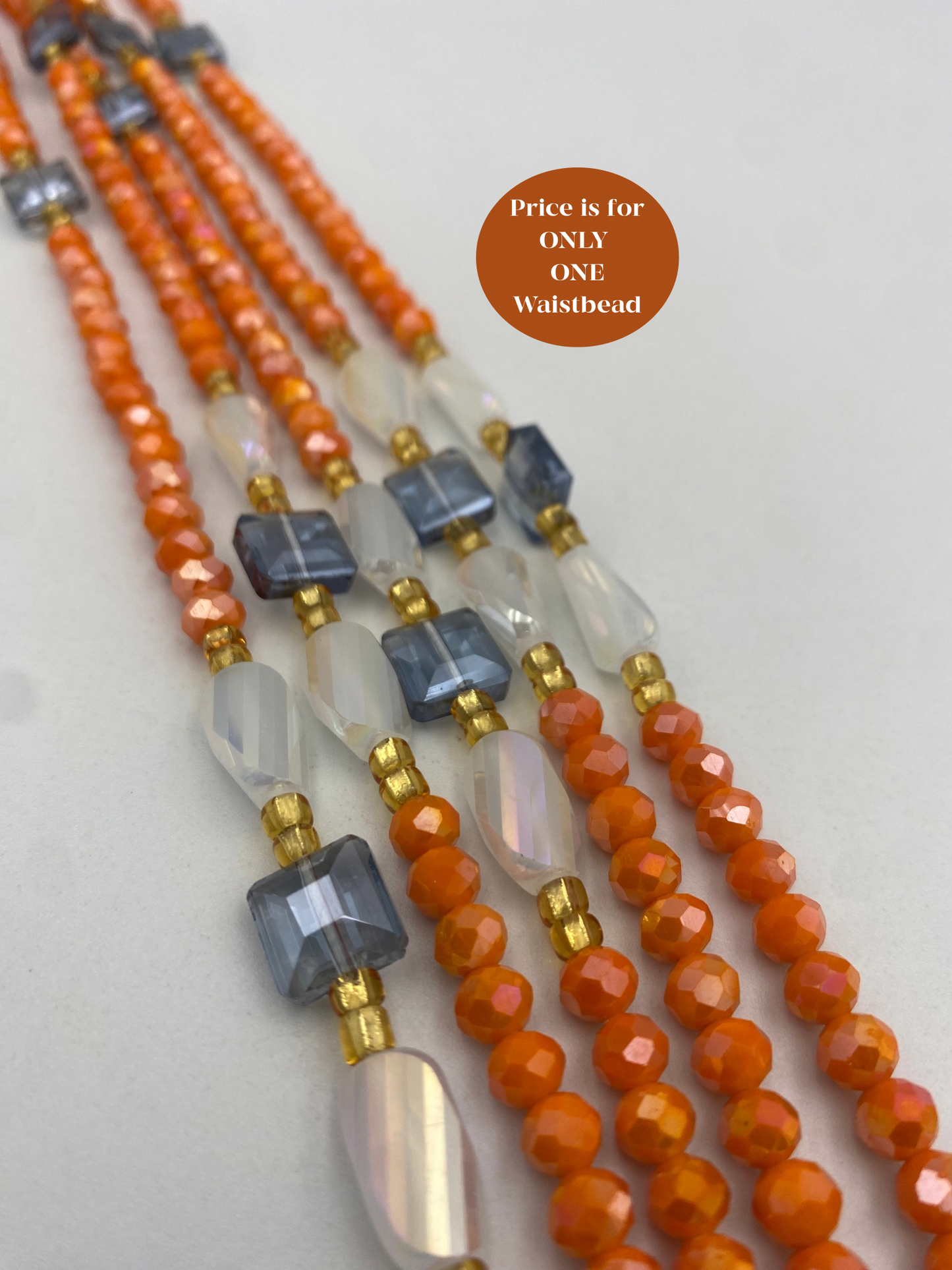 Amber Smoke - Crystal Waist Beads – Handmade Tie-On Waist Bead Strand (45”–50”) | Orange Glass Beads for Women