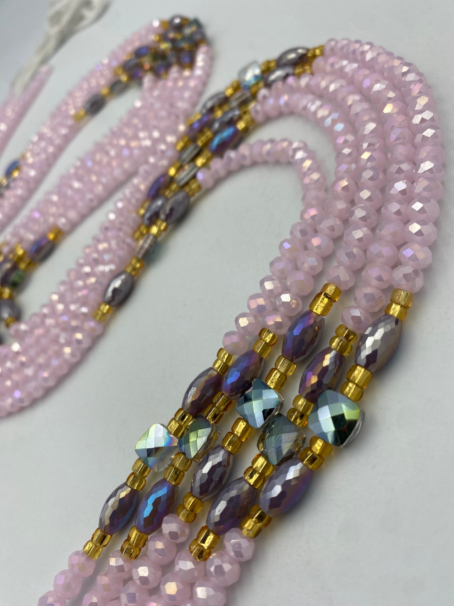 Jael ~ | Pink | Waist Bead for weightloss  |  Waist Beads – Luxury Tie-On Beaded Jewelry  | Crystal & Silver with Pink| Body Adornment & Weight Tracking- 45–Inches