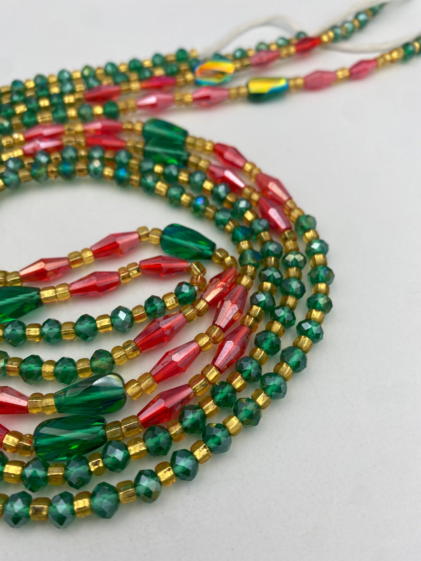 Green & Red Crystal Waist Bead- Tie on