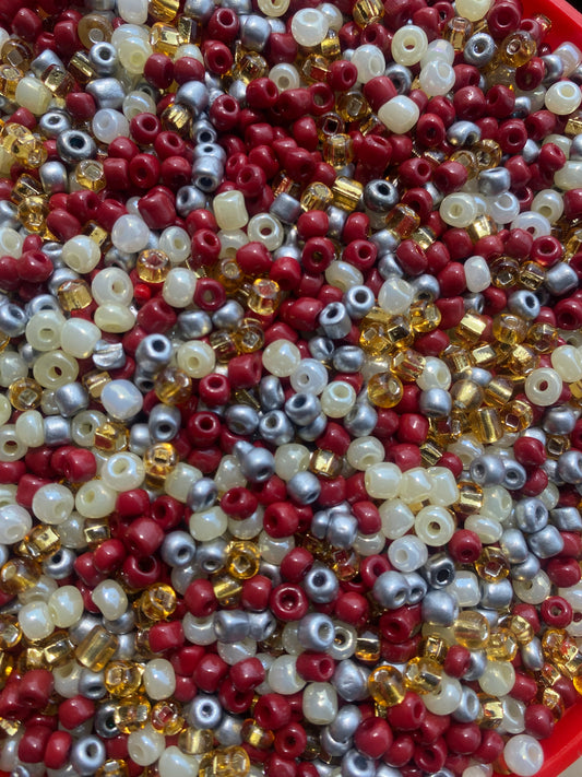 Mix Seed Beads- Multicolored- 4mm- 6/0 Glass Seed Beads For Jewelry Making,  Burgundy Pearly Cream, Gold and Metalic Silver Mix- DIY Waist beads, Bracelet Necklace Earrings