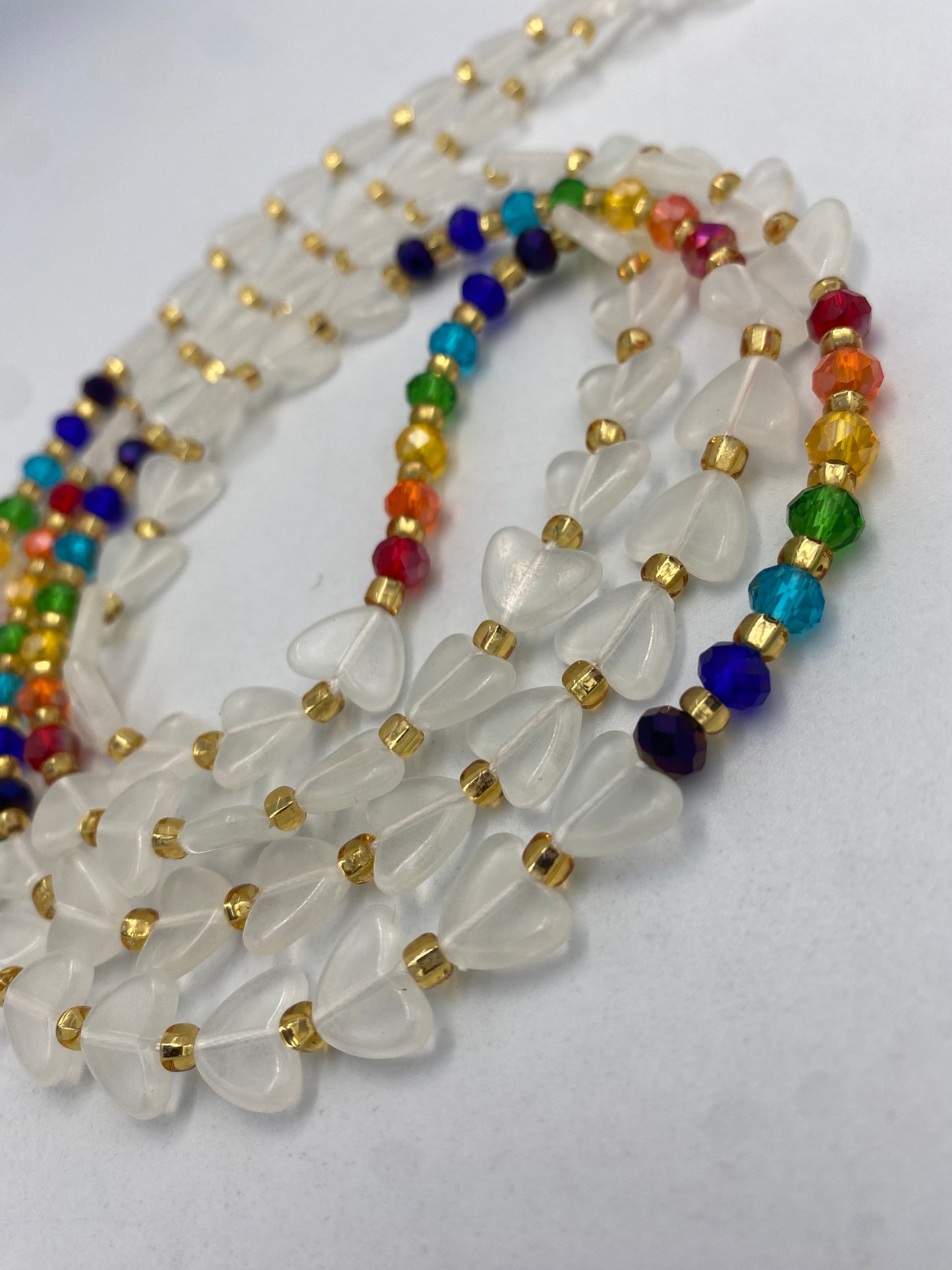 Subtle Glow in the dark Waist Beads- Hearts- Love |  Rainbow | African Waistbeads-Tie On 45"- 50"- Price Per Waist Bead