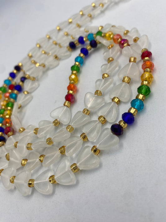 Subtle Glow in the dark Waist Beads- Hearts- Love |  Rainbow | African Waistbeads-Tie On 45"- 50"- Price Per Waist Bead