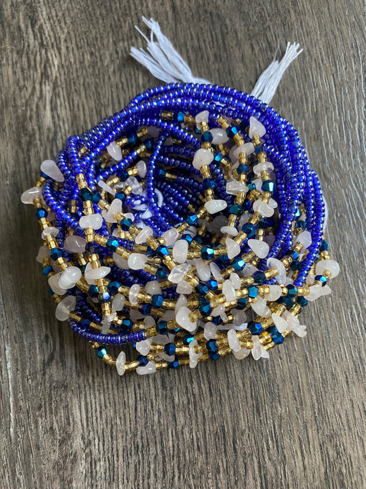 Rose Quartz waistbead- Blue Waistbeads with natural gemstones