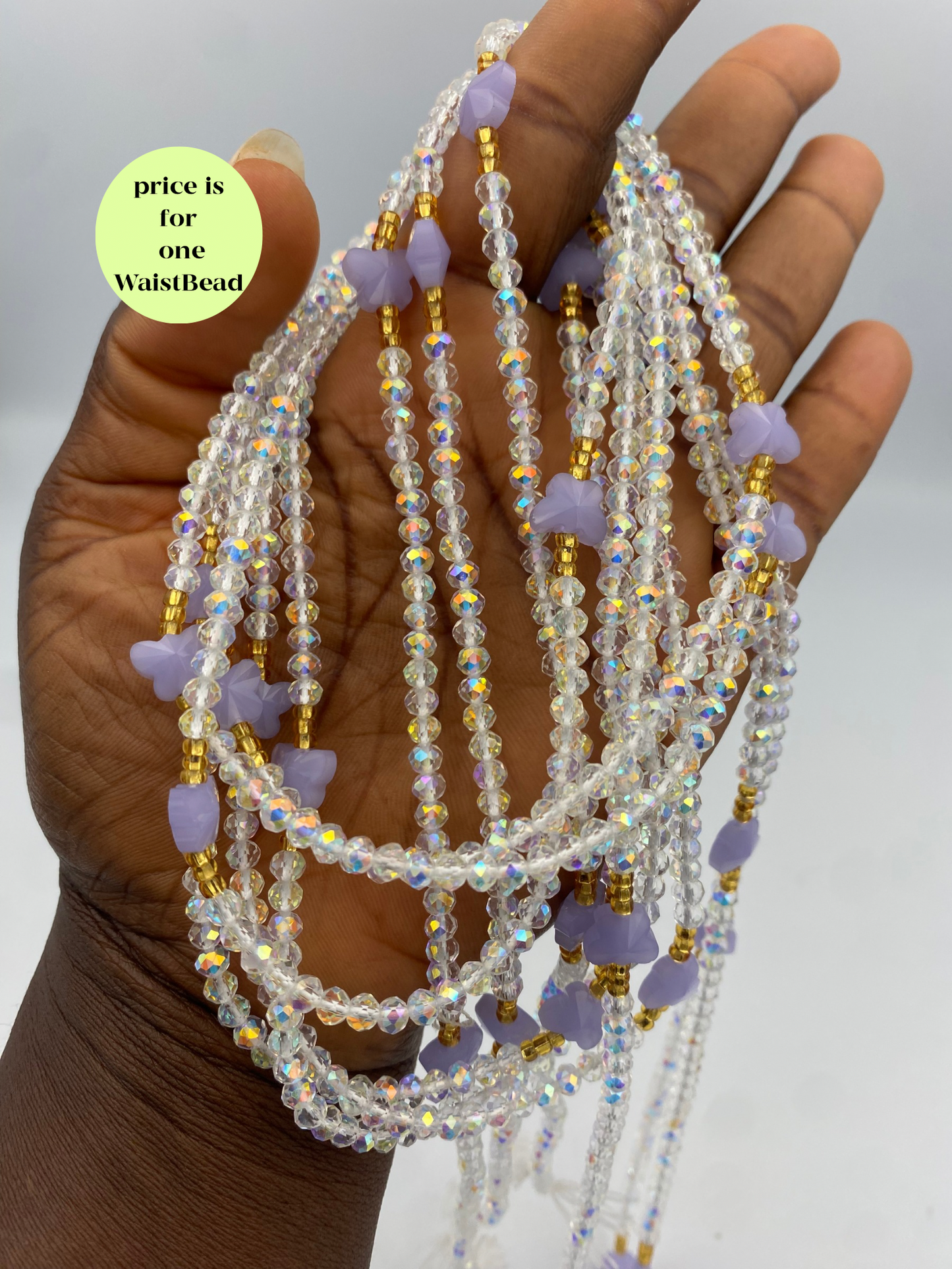 Heaven’s Whisper ~Silver & Purple Butterfly Crystal Waist Bead- Price per WaistBead