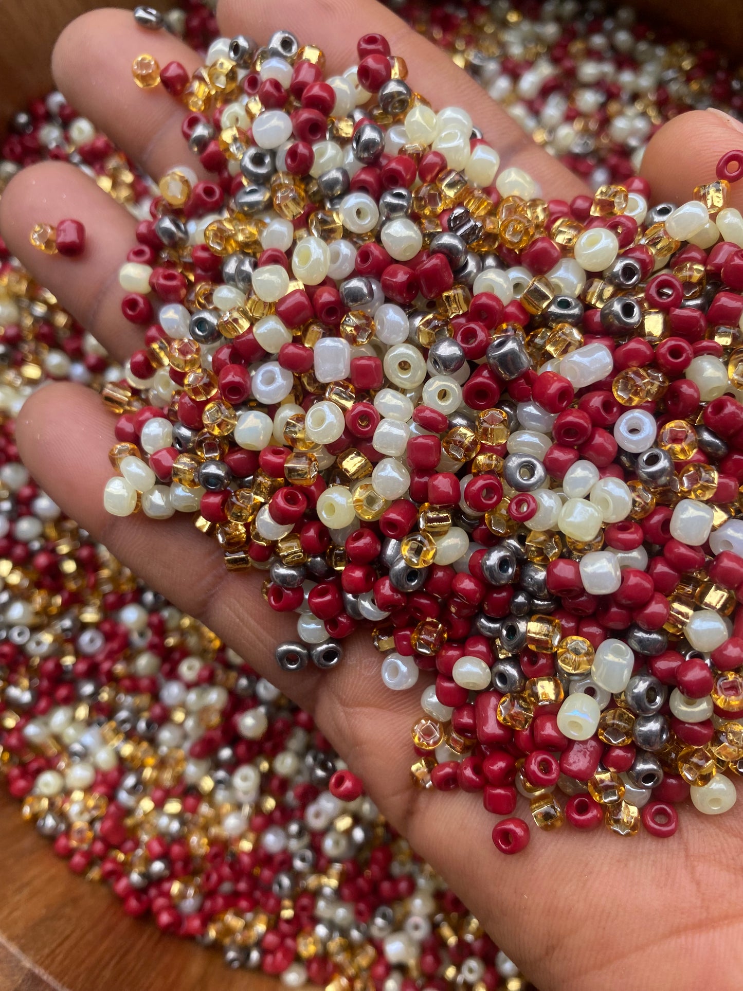 Mix Seed Beads- Multicolored- 4mm- 6/0 Glass Seed Beads For Jewelry Making,  Burgundy Pearly Cream, Gold and Metalic Silver Mix- DIY Waist beads, Bracelet Necklace Earrings