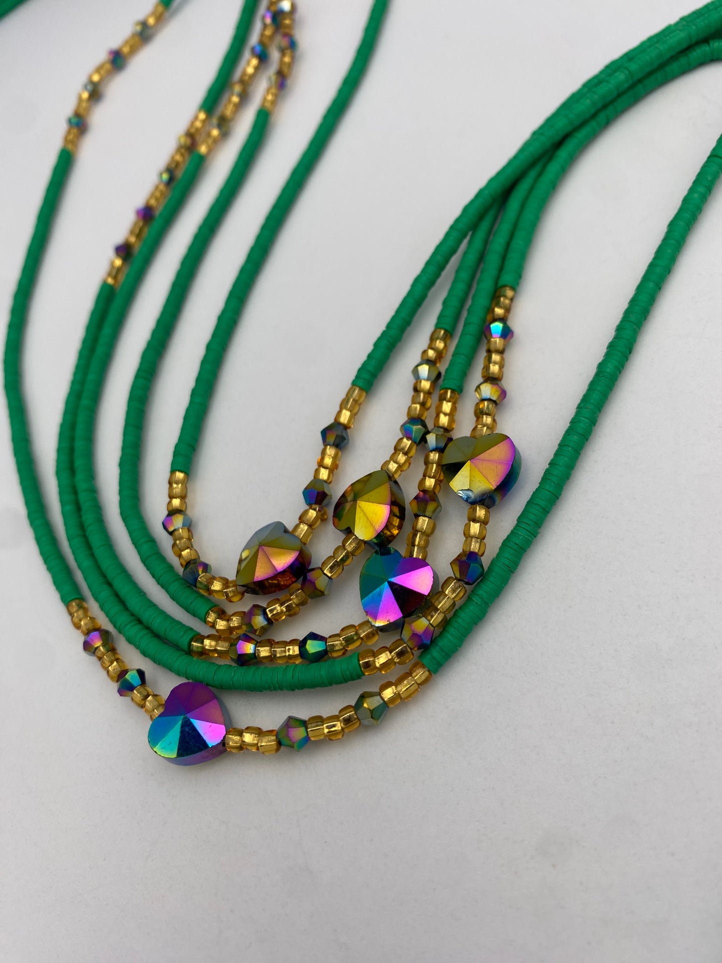 Green Vinyl Flat Disc Waist Bead | Clay Beads African Waist Beads | Adjustable Tie-On 45”–50”