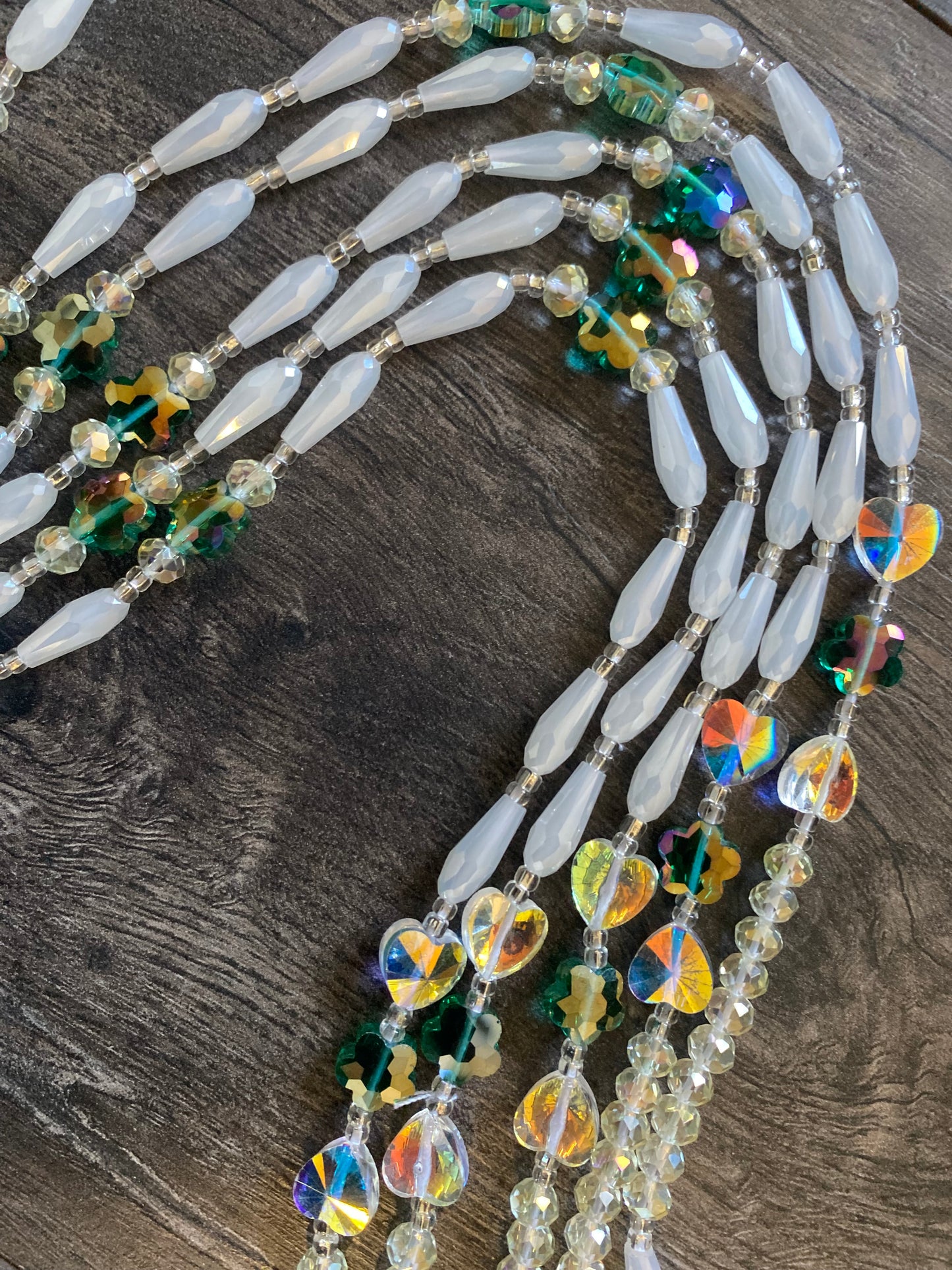 Emerald Pearl | Bridal | Waist Bead for the New Year |  Waist Beads – Luxury Tie-On Beaded Jewelry | Crystal White | Crystal & Silver with Pink | Body Adornment & Weight Tracking- 45–Inches