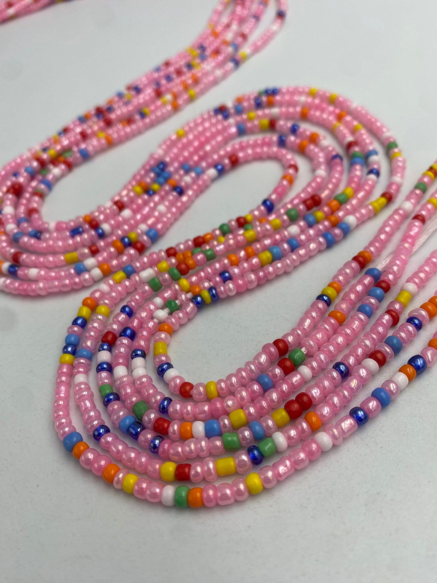 Pink- Waist Beads – Tie-On African Waist Bead Strand for Women, 45-50 Inches Adjustable, Body Jewelry for Adornment, Promoting Body Positivty & Weight Managemen