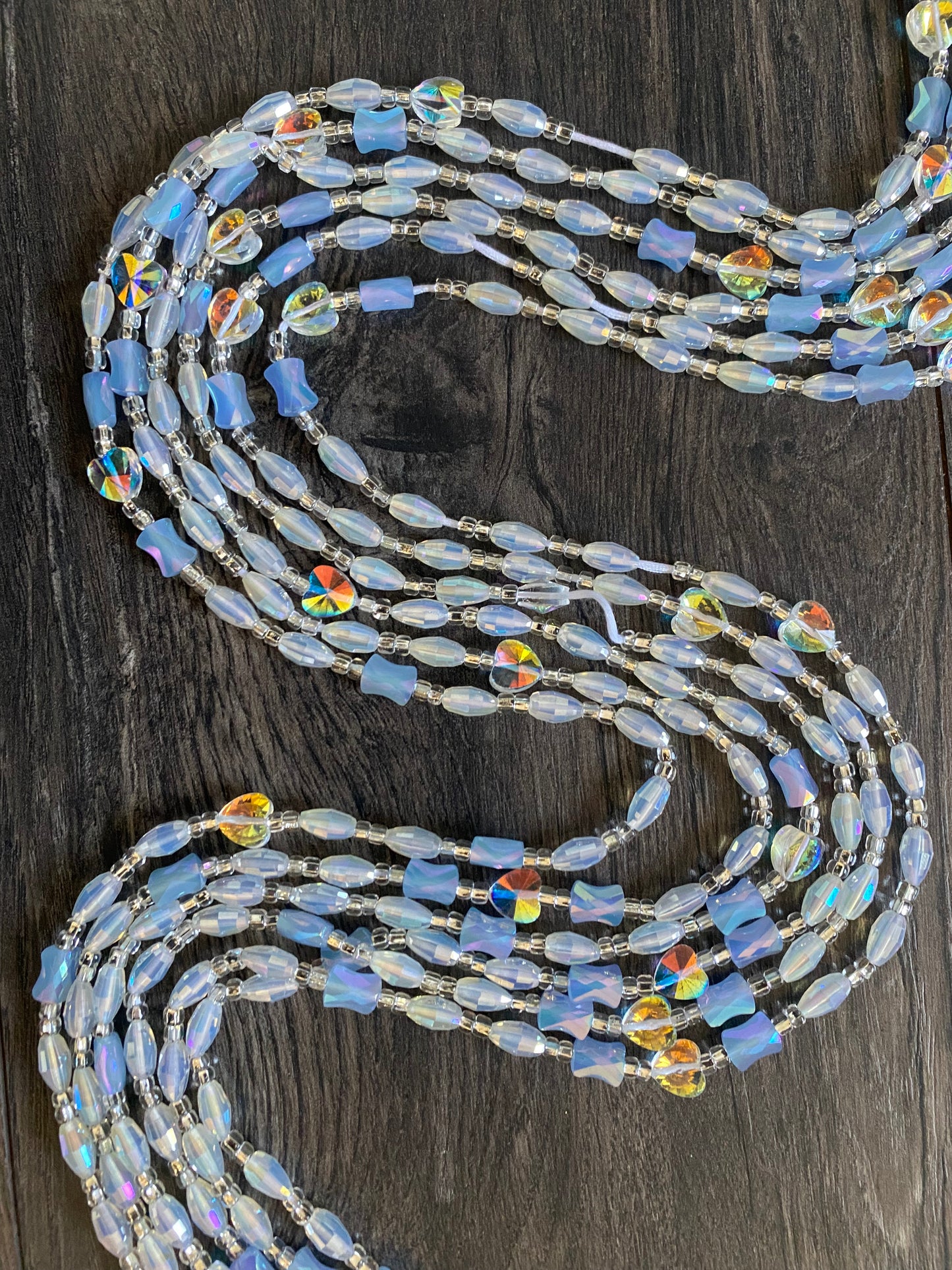 Cloud Mist | Waist Bead for the New Year |  Waist Beads – Luxury Tie-On Beaded Jewelry | Crystal & Silver with Blue | Body Adornment & Weight Tracking- PRice per WaistBead | 45–Inches