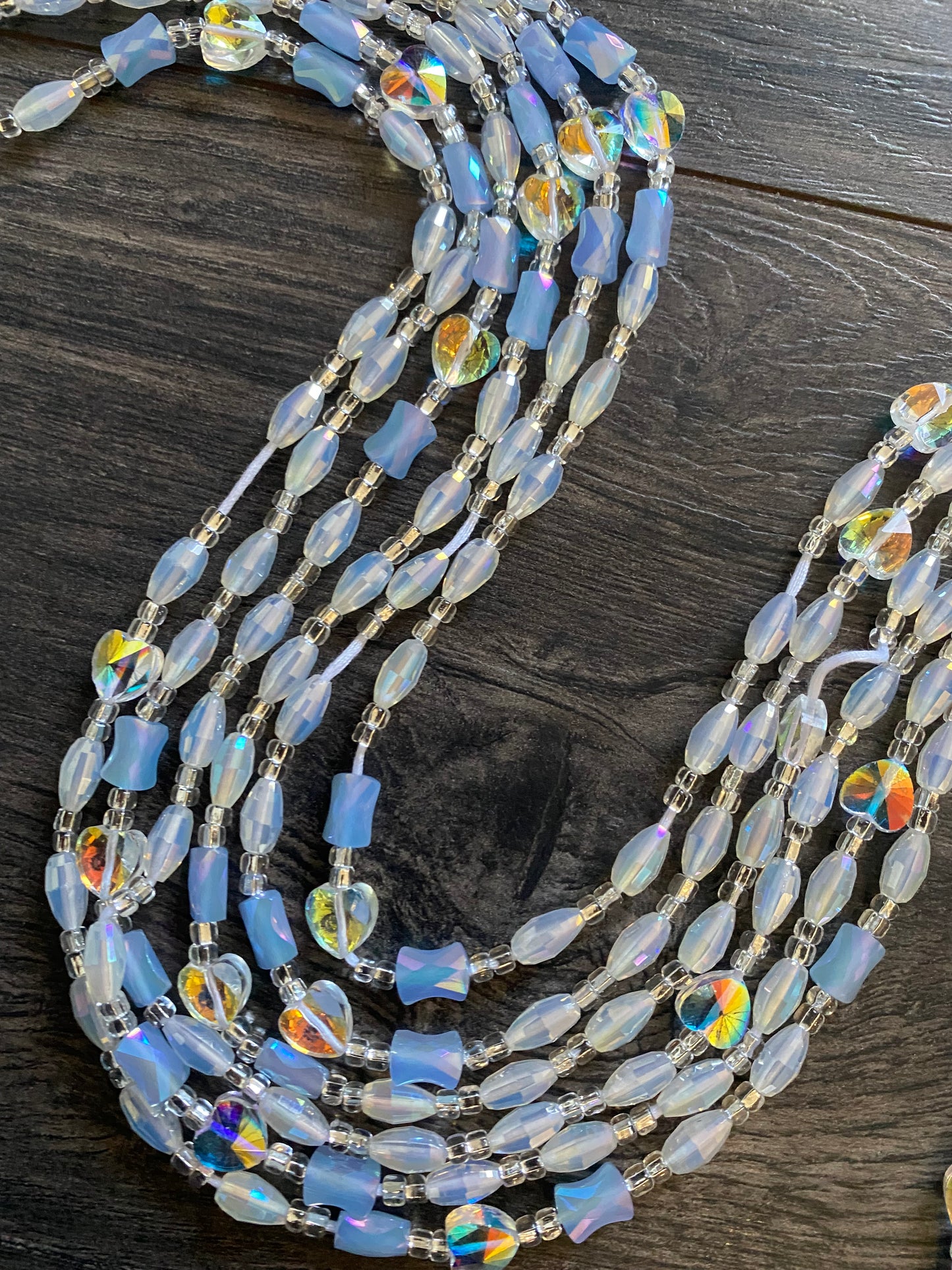 Cloud Mist | Waist Bead for the New Year |  Waist Beads – Luxury Tie-On Beaded Jewelry | Crystal & Silver with Blue | Body Adornment & Weight Tracking- PRice per WaistBead | 45–Inches