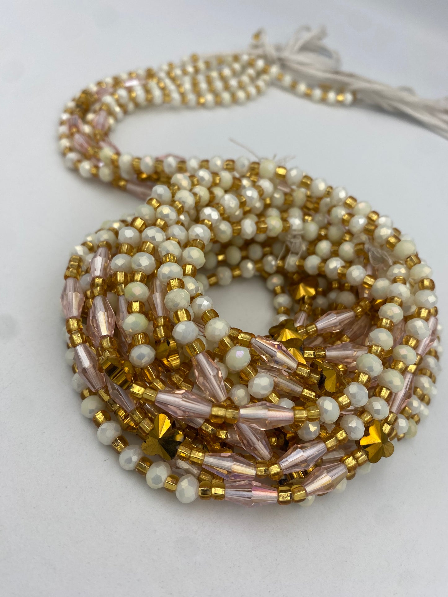 White Crystal Waist Bead- Tie on