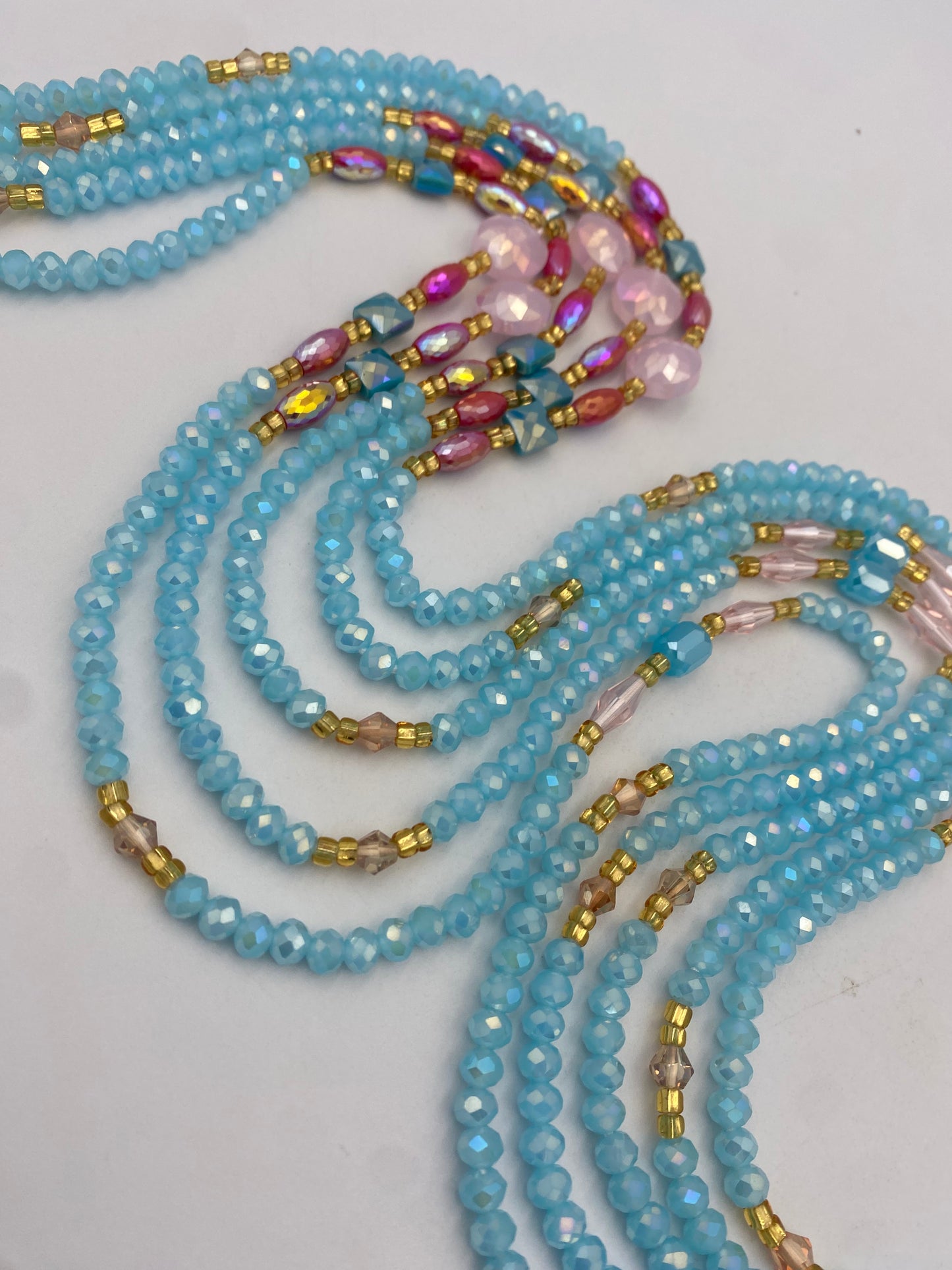 Skylar- Crystal Waist Bead | Waist Beads – Luxury Tie-On Beaded Jewelry | Blue| Body Adornment & Weight Tracking | Sky Blue Waist Bead | Price Per Item | 45–Inches