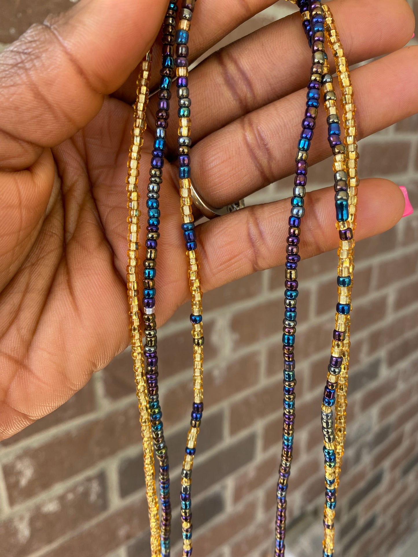 3 Pc Iridescent Black & Gold Waist Beads Set