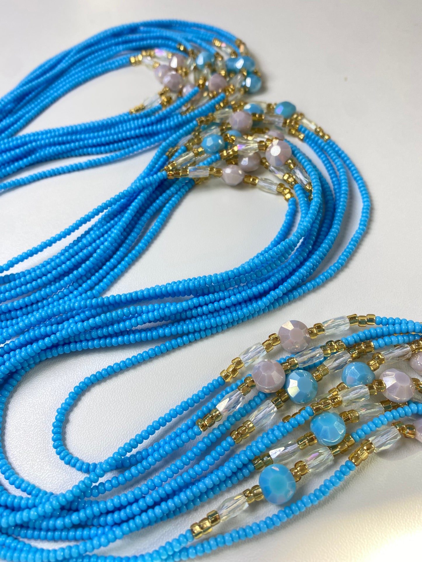 Blue Waist Beads – Tie-On African Waist Bead Strand for Women, 45-50 Inches Adjustable, Body Jewelry for Adornment, Promoting Body Positivty & Weight Managemen