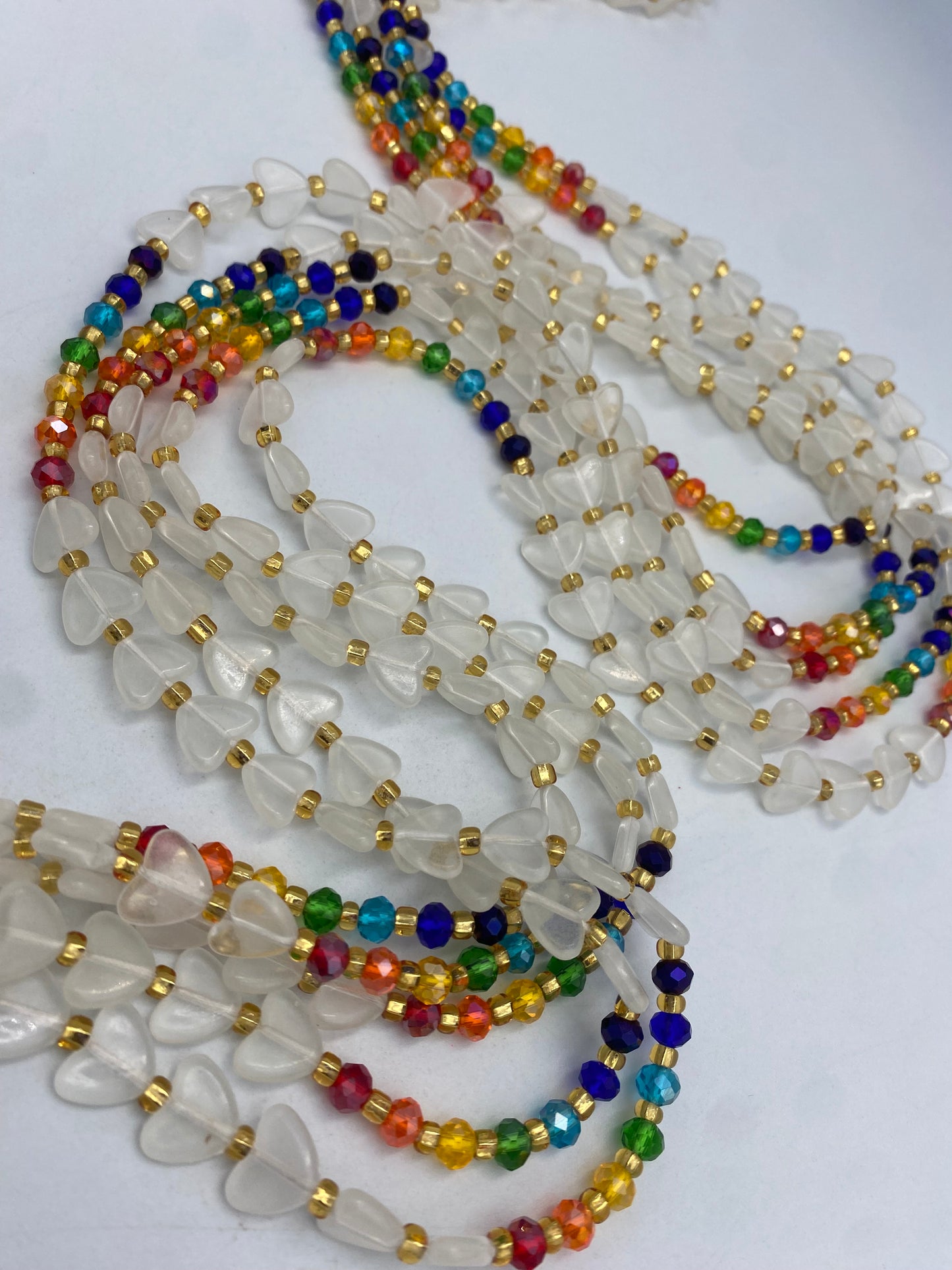 Subtle Glow in the dark Waist Beads- Hearts- Love |  Rainbow | African Waistbeads-Tie On 45"- 50"- Price Per Waist Bead