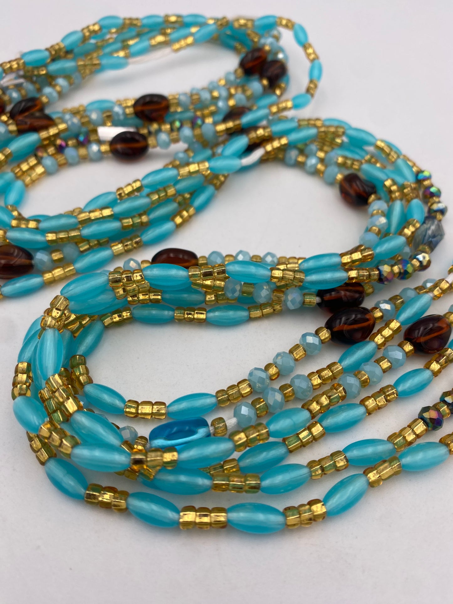 Blue Gold &Brown Glow in the Dark Tie-On Waist Beads (45”-50”)