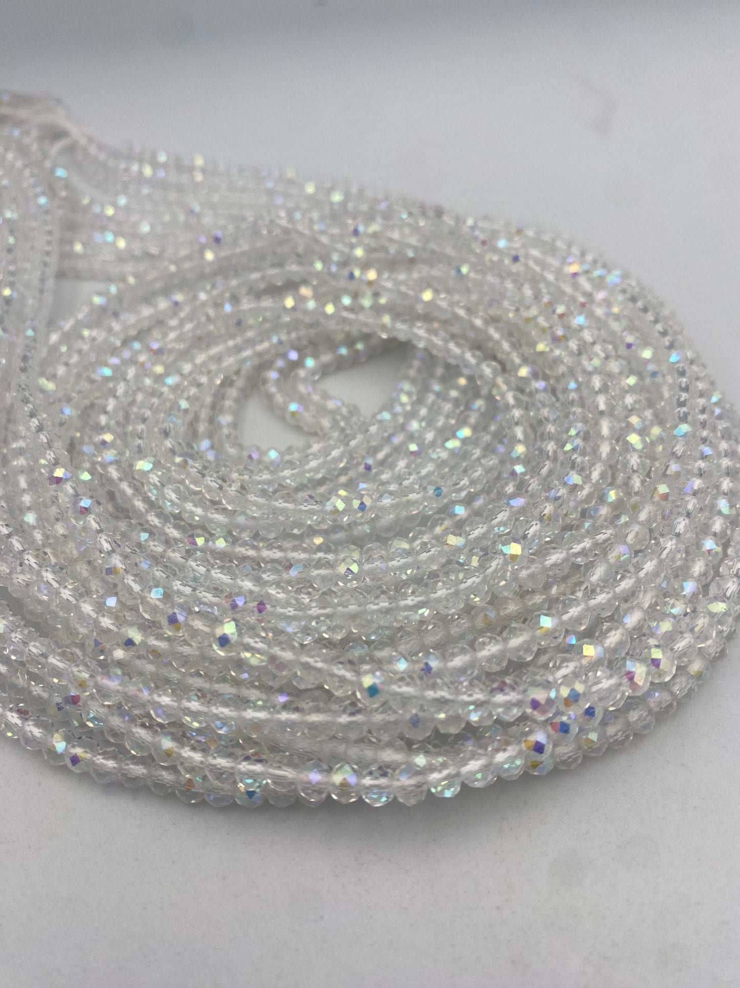Silver Crystal WaistBeads -Clear Waist Beads African Waist Jewelry – Tie-On (45”) – Add to Cart, Buy Now – Price Per 1 Waist Bead 45”