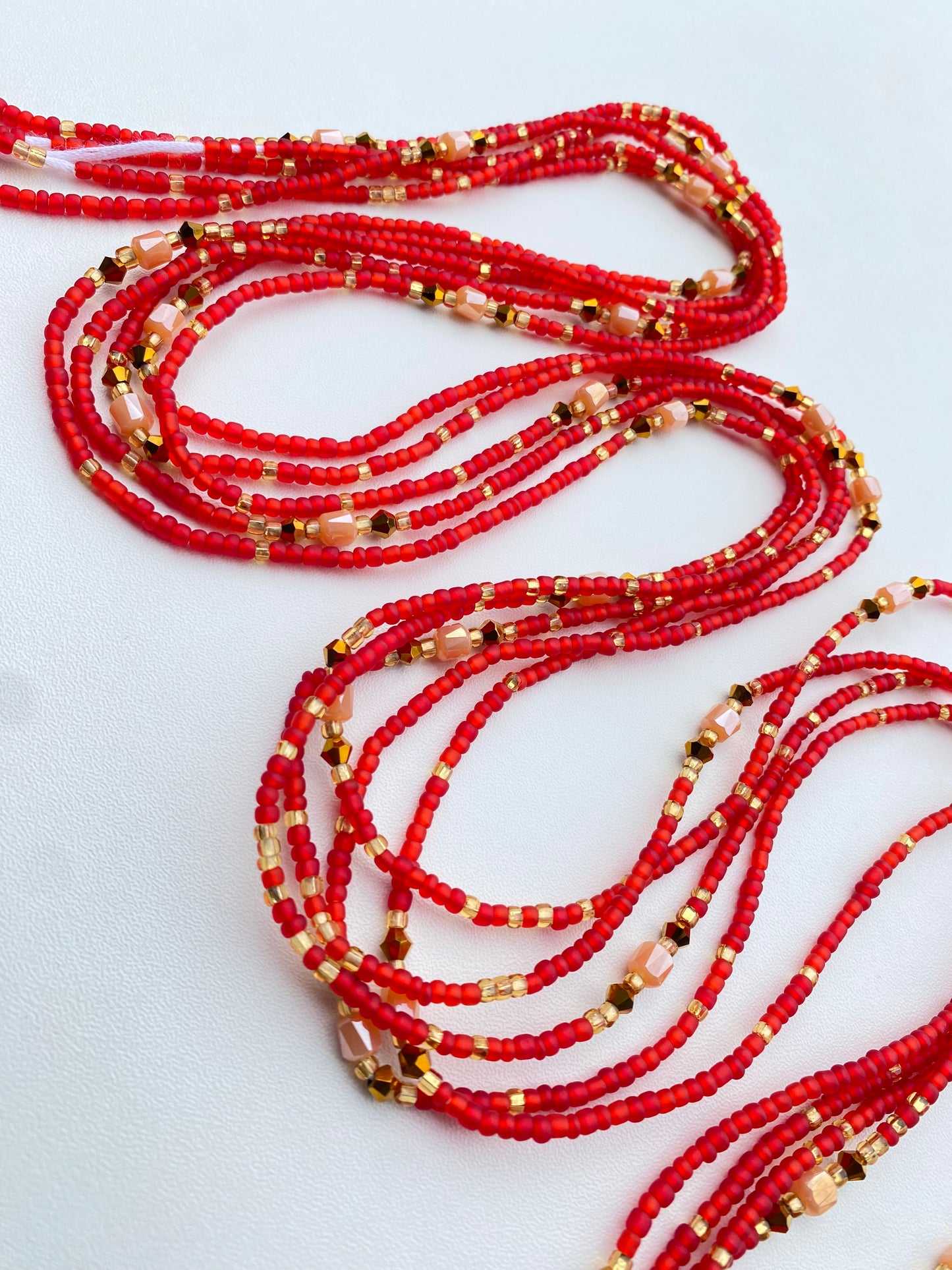 Red Waist Beads | African Waistbead | Tie-On Body Jewelry | 45”
