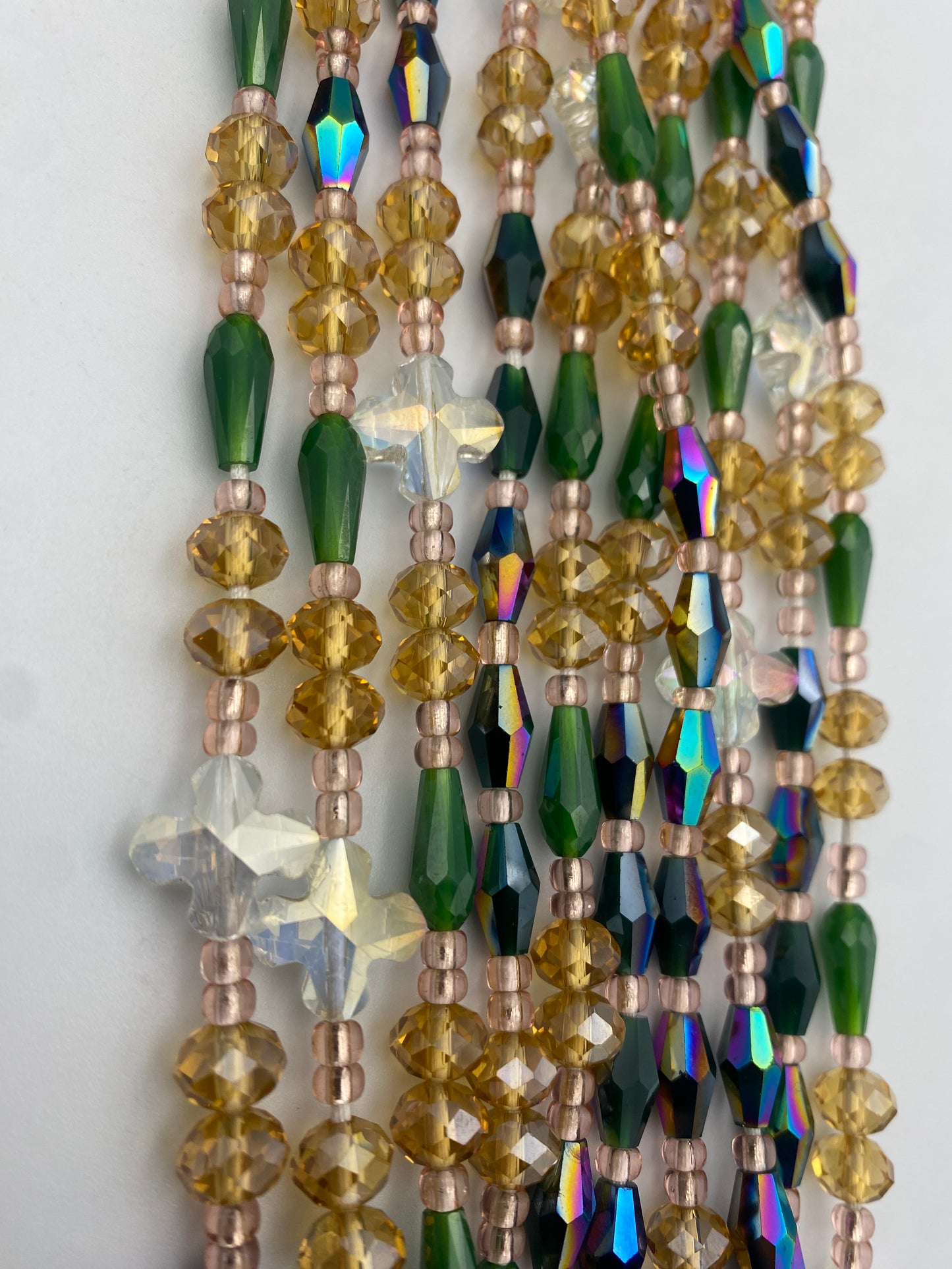 Sena Luxury Waist Beads Tie-On 45-50 Inches | Emerald Green, Gold & Crystal Waist Beads | Regal Handmade Waist Jewelry for Women