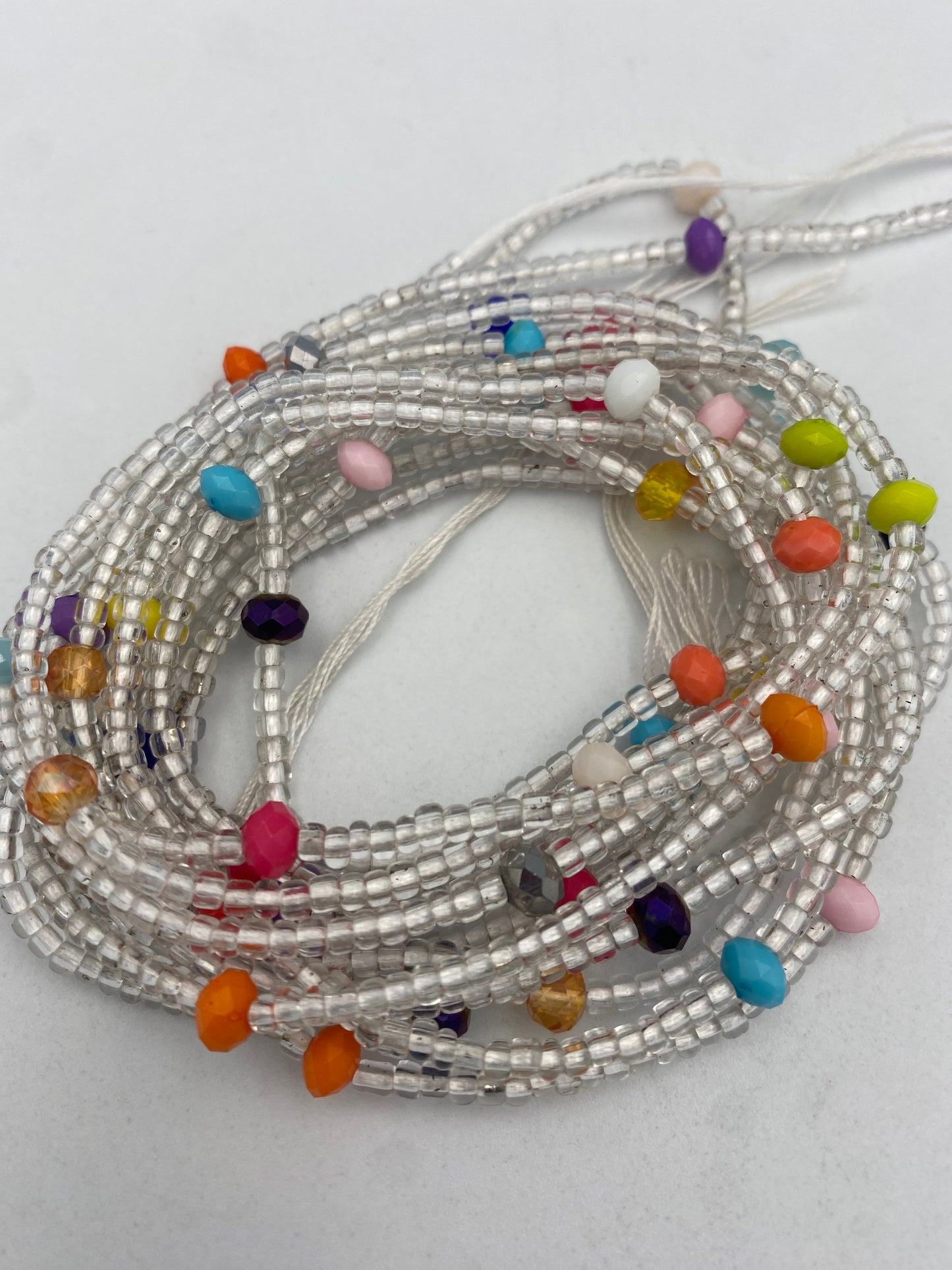 Silver Waist Bead | Rainbow Mix | Tie On 45–50 Inches | Handmade Waist Beads for Women | Price is per WaistBead