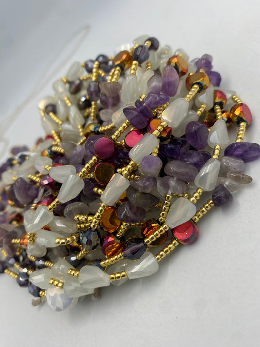 Faithful | Waist Bead with Amethyst Crystal  |  Waist Beads – Luxury Tie-On Beaded Jewelry | Crystal WaistBead  | Body Adornment & Weight Tracking | - 45–Inches
