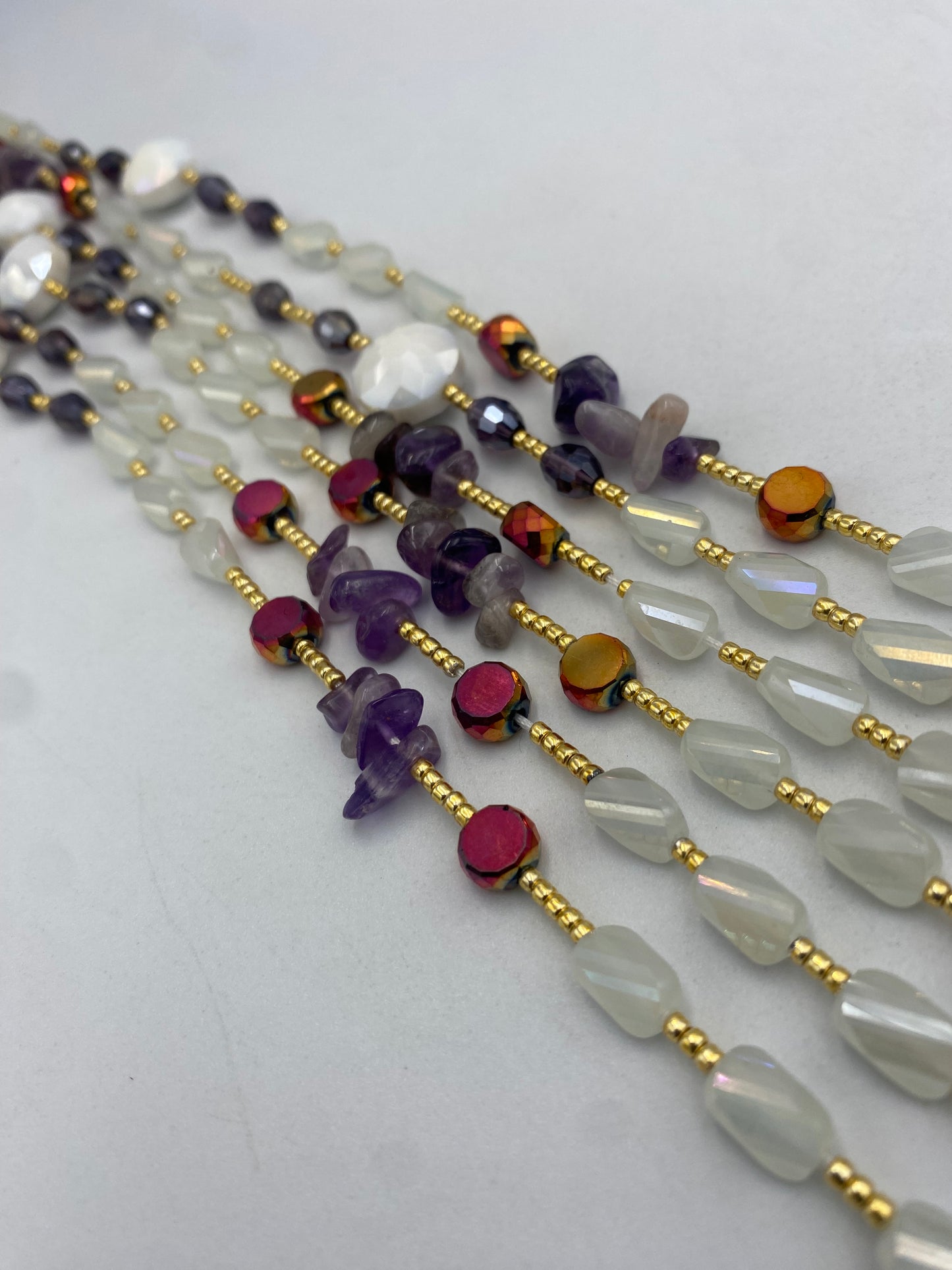 Faithful | Waist Bead with Amethyst Crystal  |  Waist Beads – Luxury Tie-On Beaded Jewelry | Crystal WaistBead  | Body Adornment & Weight Tracking | - 45–Inches