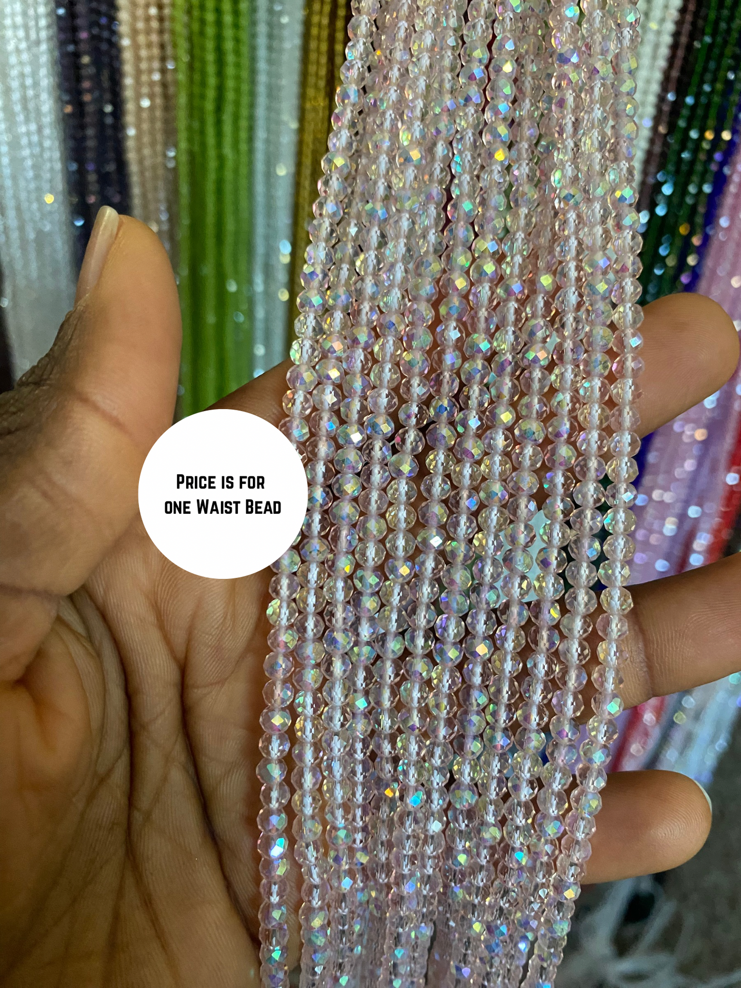 Crystal WaistBeads -TikTok Waist Beads – Variety of Styles – African Waist Jewelry – Tie-On (45”) – Add to Cart, Buy Now – Price Per 1 Waist Bead