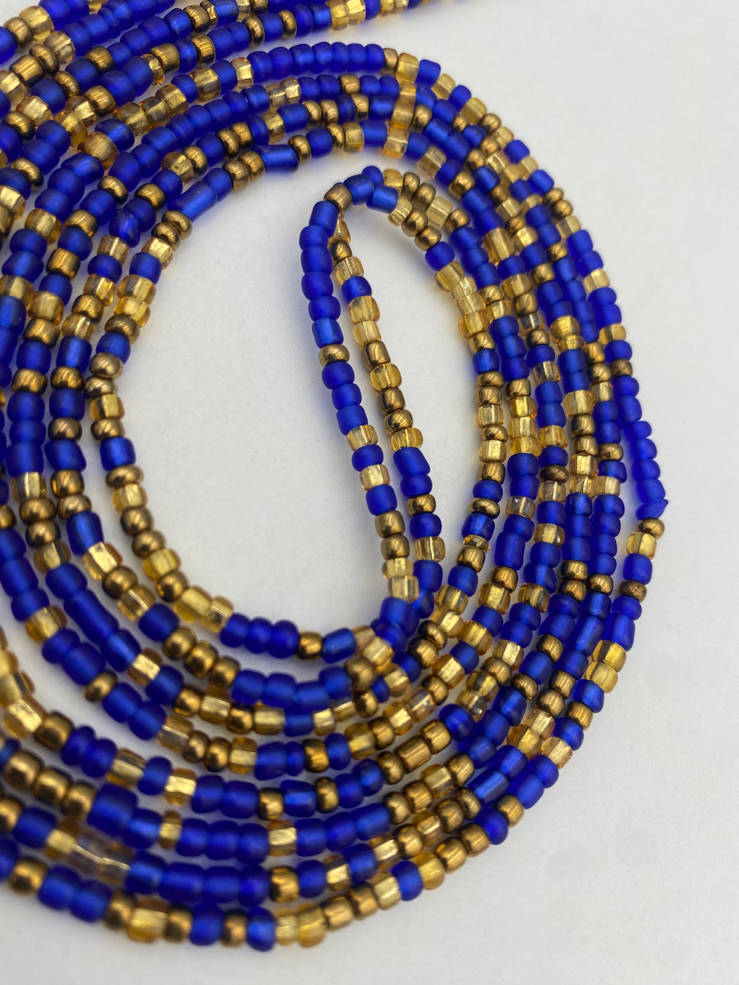Blue & Bronze Waist Beads – Tie-On- African Waist Bead Strand for Women, 45-50 Inches Adjustable, Body Jewelry for Adornment, Promoting Body Positivty & Weight Managemen